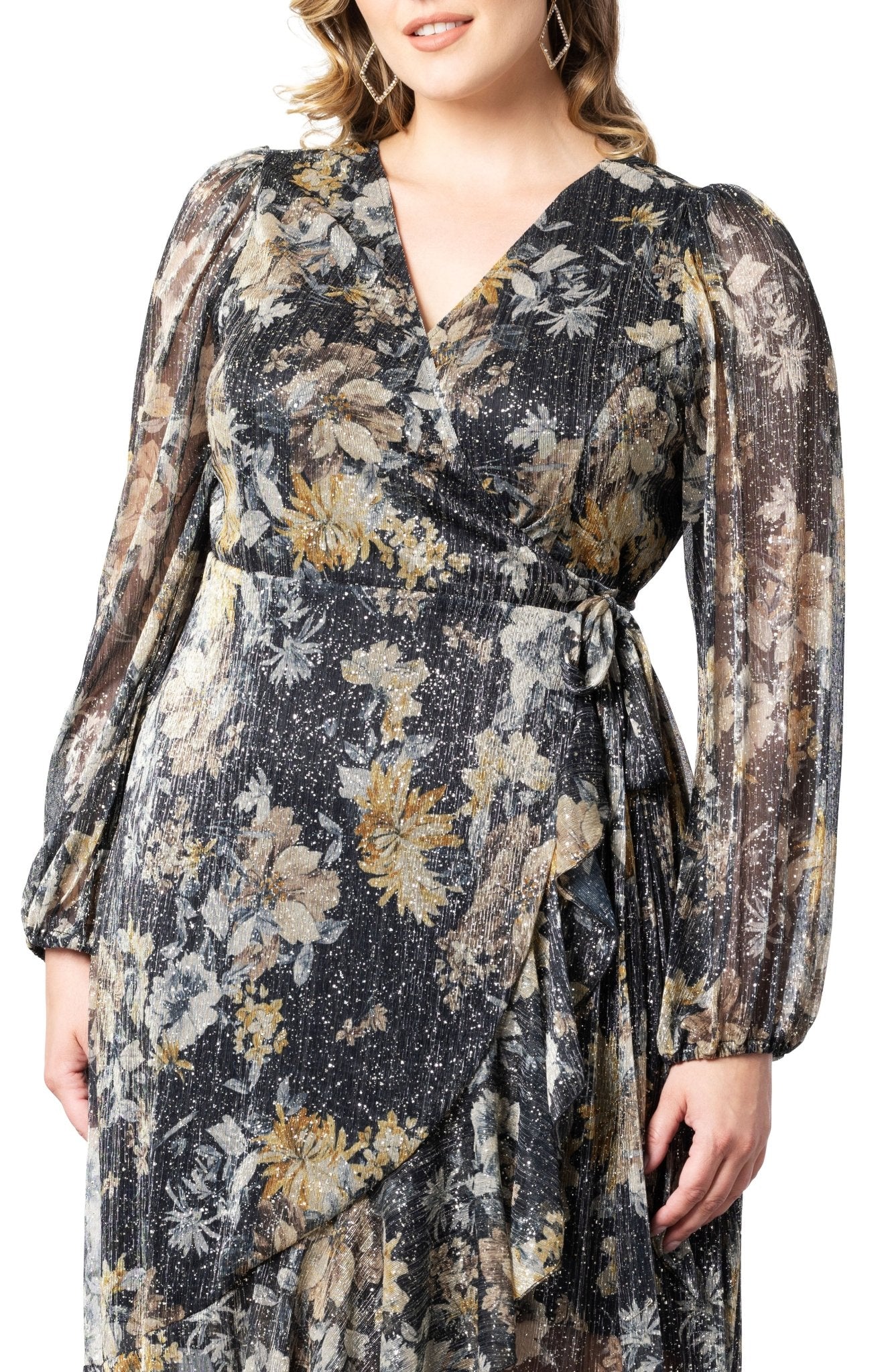 Clara Sparkling Long Sleeve Wrap Dress - Plus - Image 4