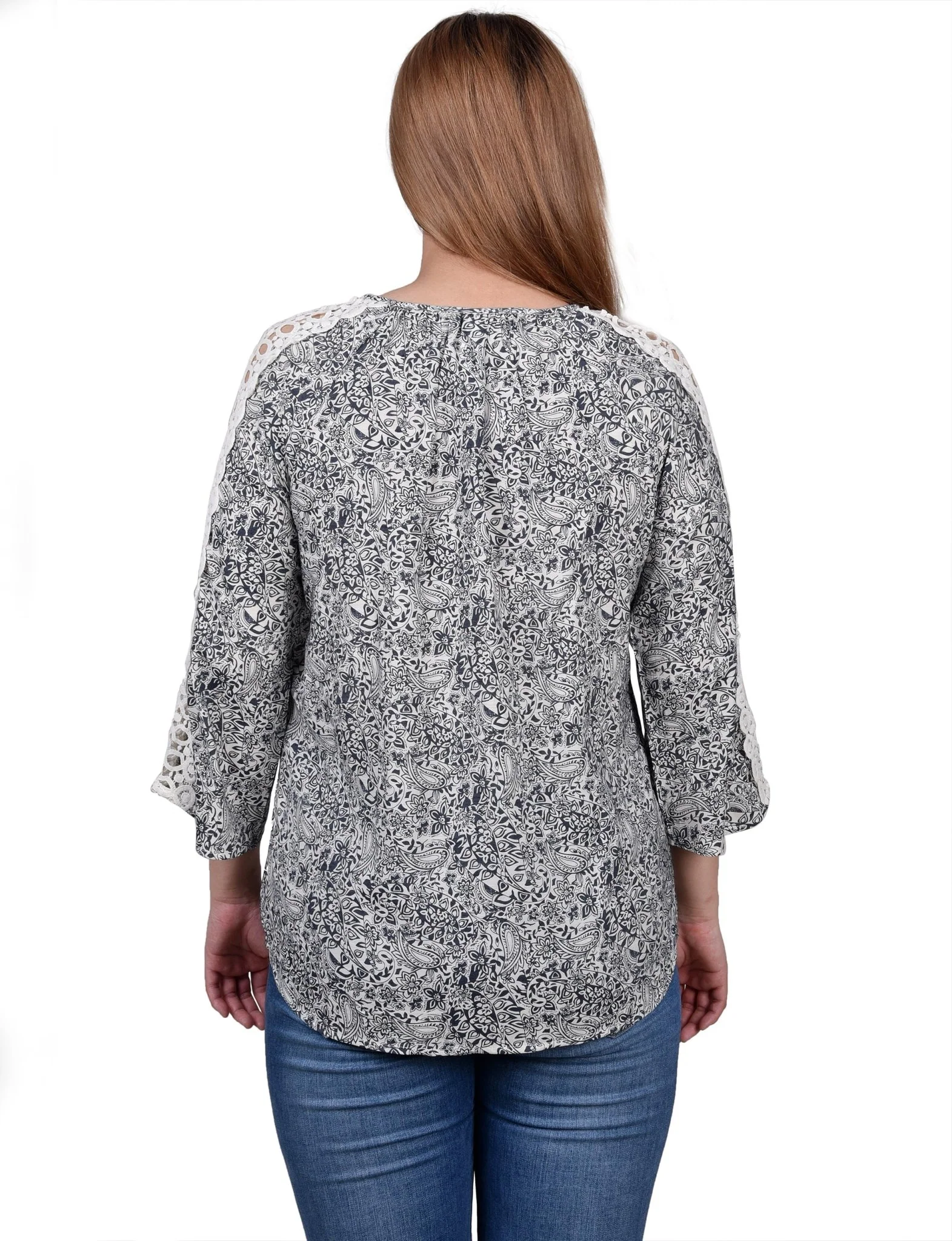 3/4 Length Sleeve Crochet Detail Blouse - Petite - Image 12
