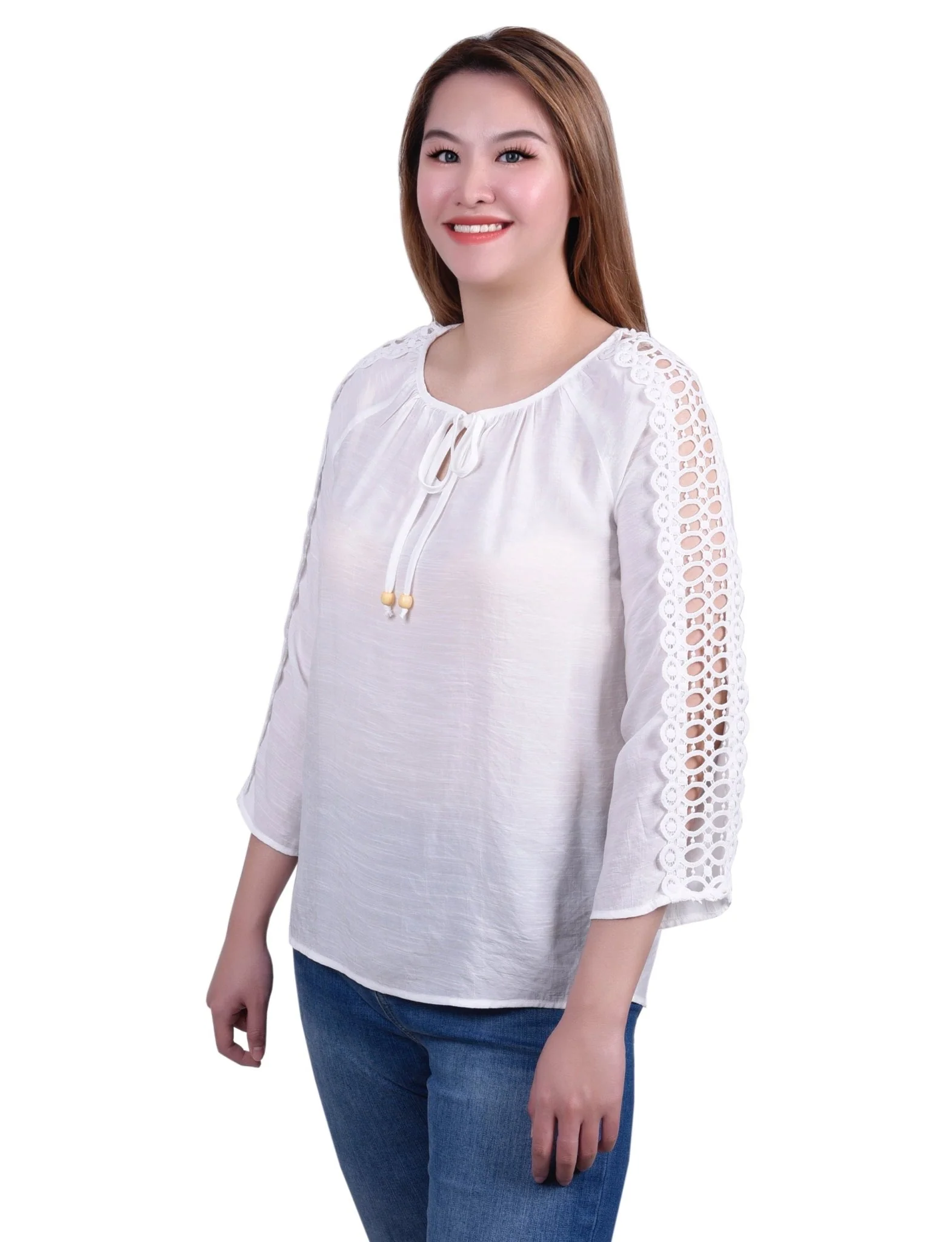3/4 Length Sleeve Crochet Detail Blouse - Petite - Image 21