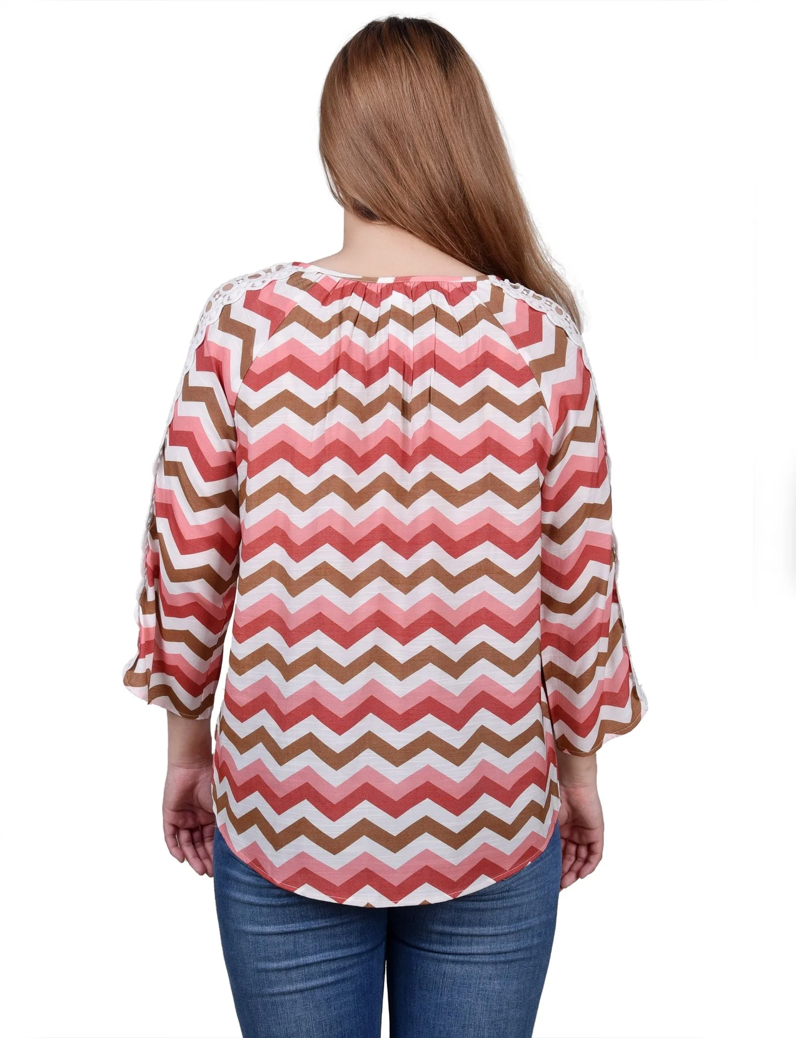 3/4 Length Sleeve Crochet Detail Blouse - Petite - Image 3