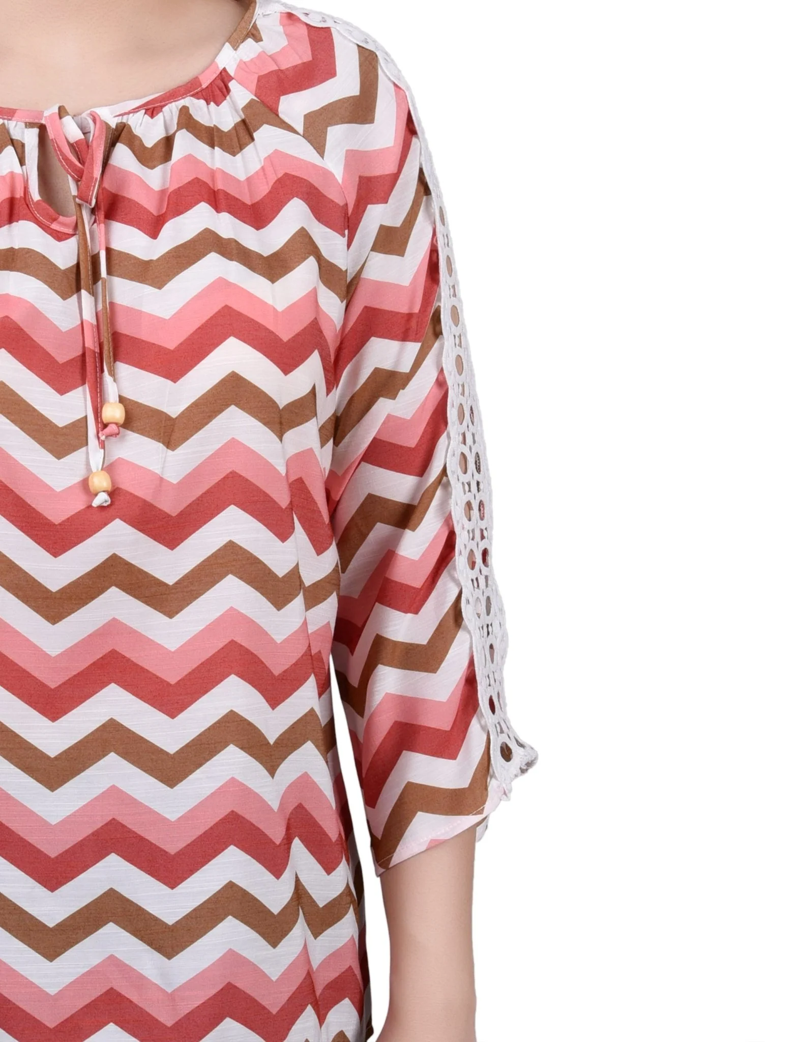 3/4 Length Sleeve Crochet Detail Blouse - Petite - Image 4