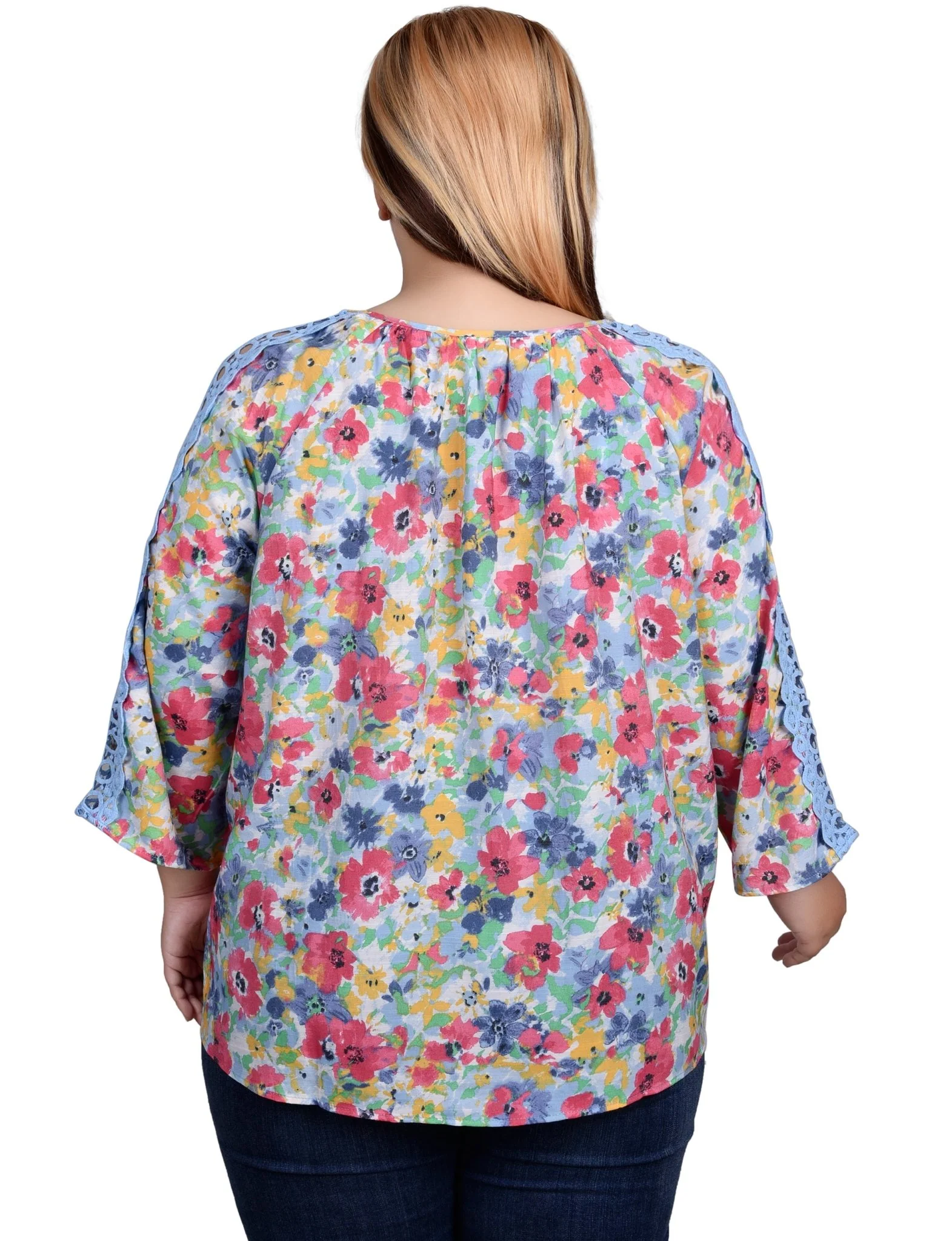 3/4 Length Sleeve Crochet Detail Blouse - Plus - Image 12