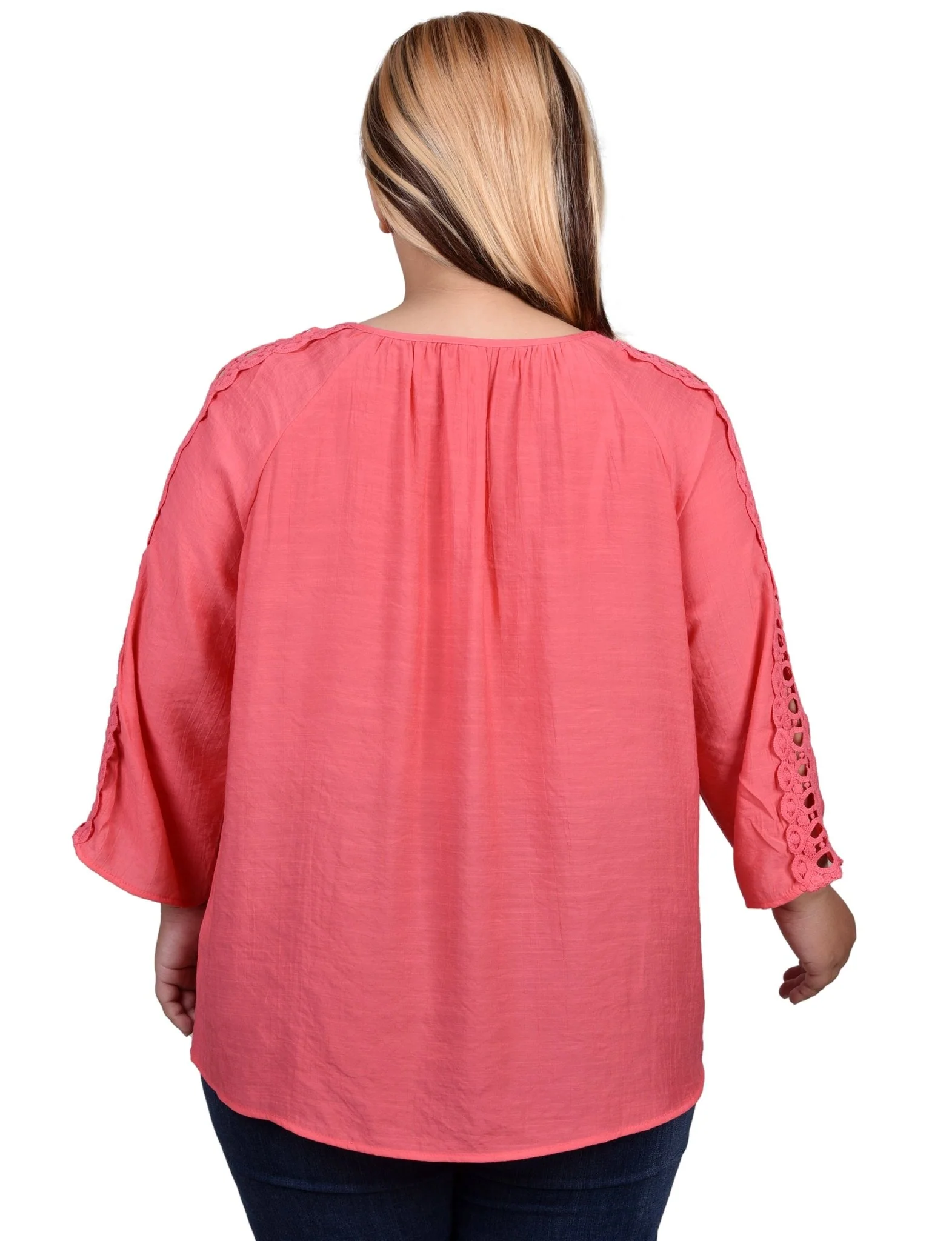 3/4 Length Sleeve Crochet Detail Blouse - Plus - Image 20