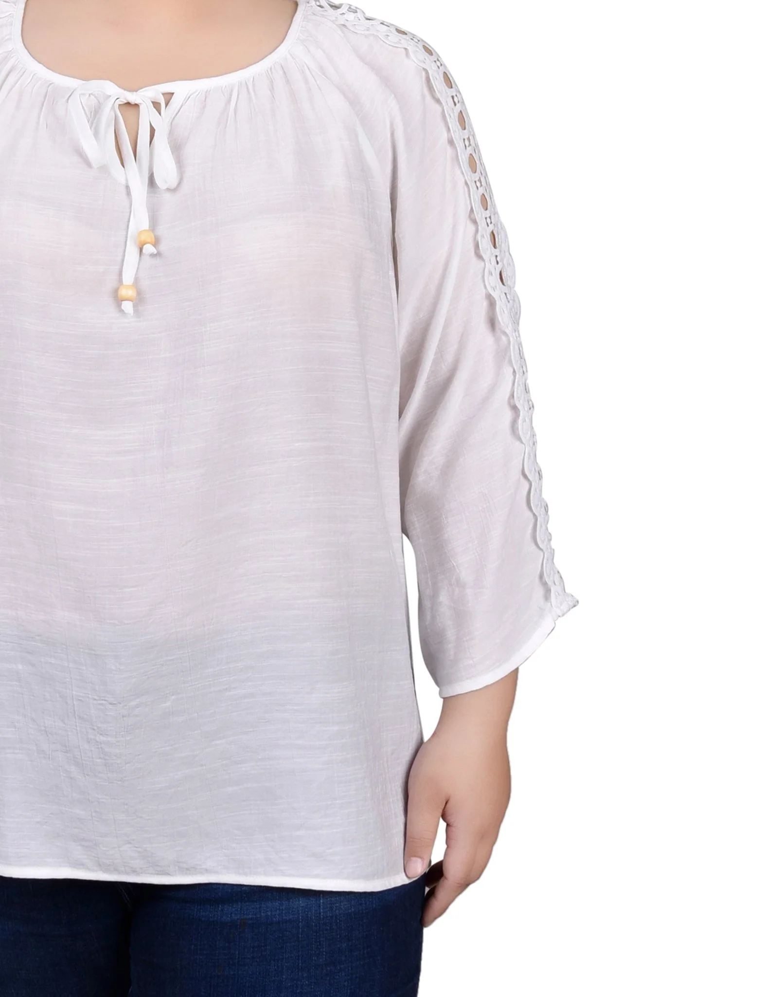 3/4 Length Sleeve Crochet Detail Blouse - Plus - Image 23