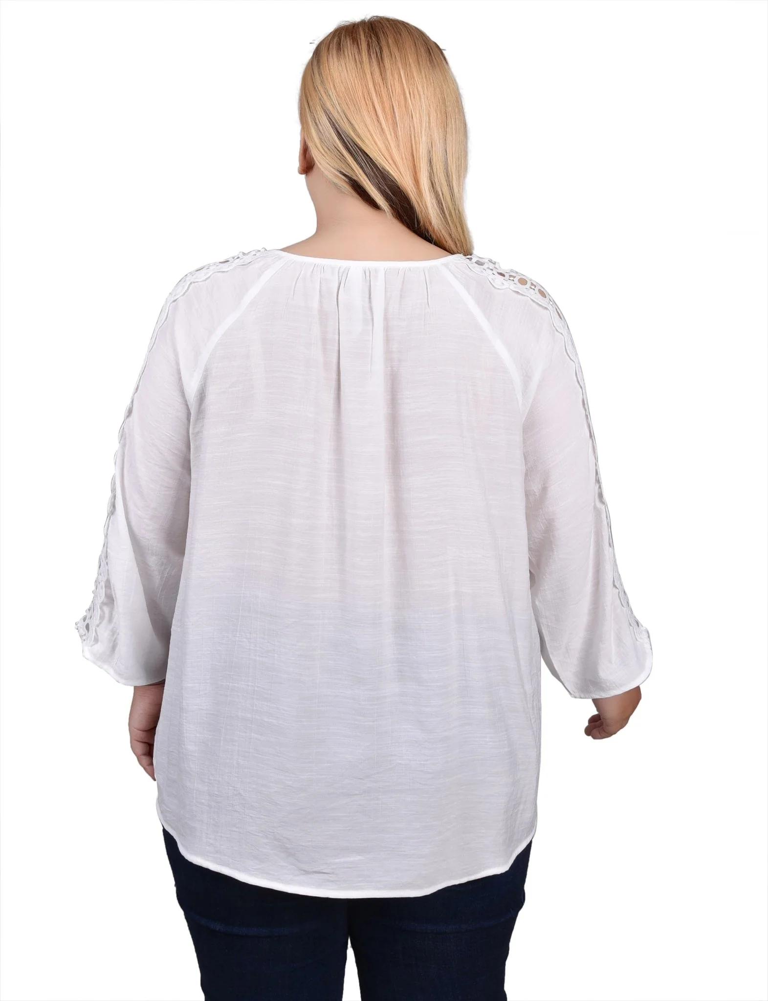 3/4 Length Sleeve Crochet Detail Blouse - Plus - Image 24