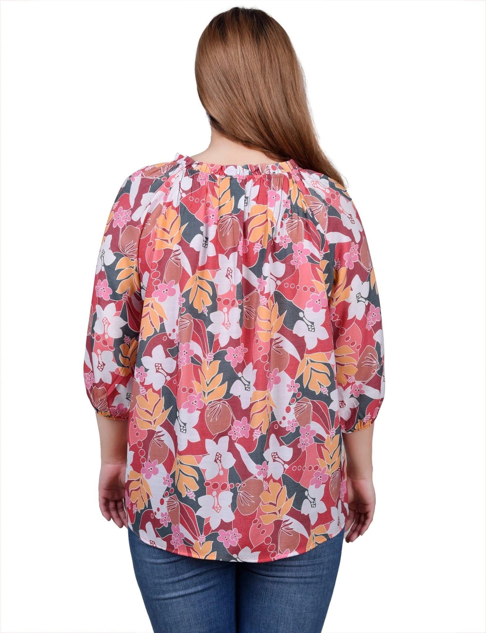 3/4 Length Sleeve Drawstring Neck Blouse - Petite - Image 8
