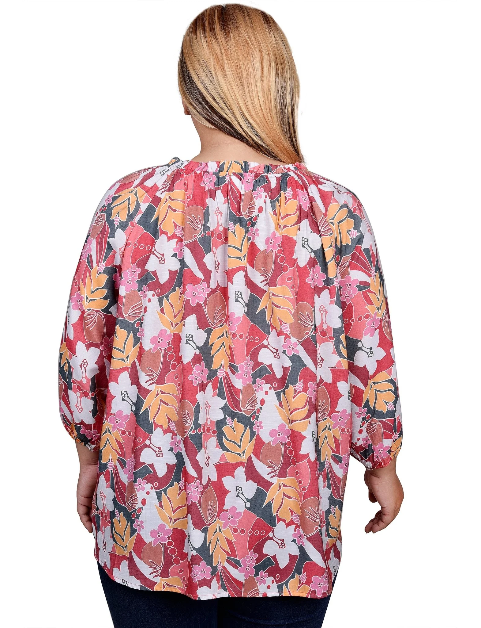 3/4 Length Sleeve Drawstring Neck Blouse - Plus - Image 8
