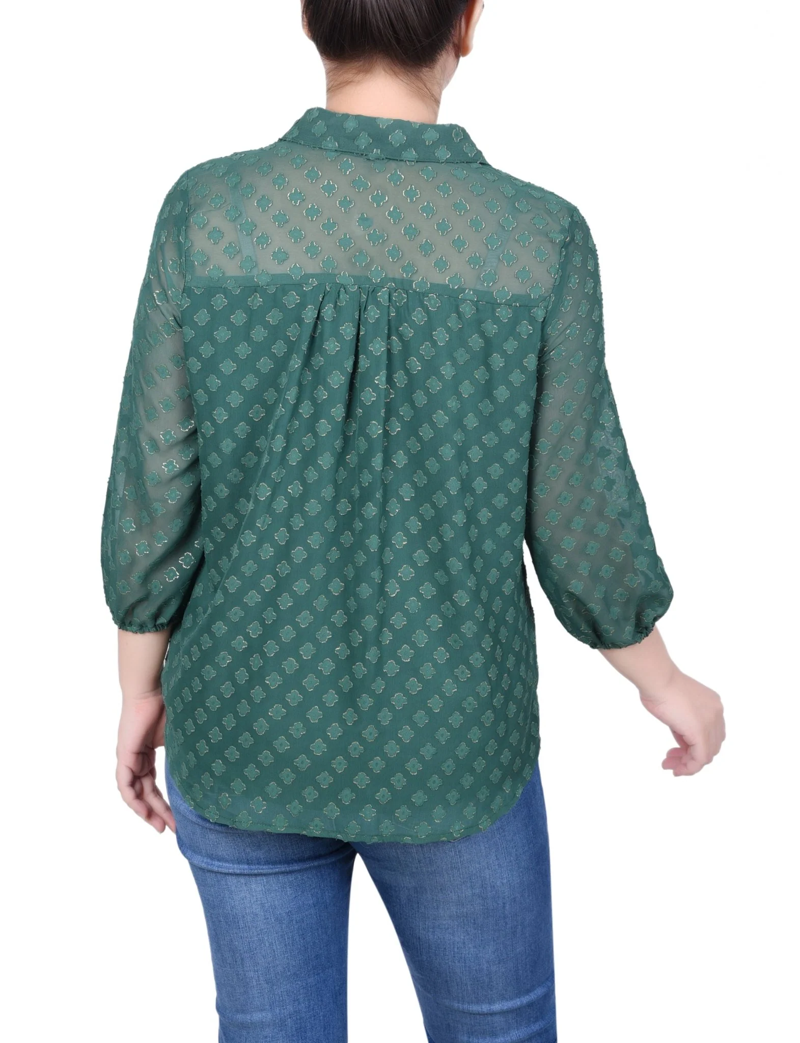 3/4 Length Sleeve Foiled Jacquard Chiffon Blouse - Petite - Image 8