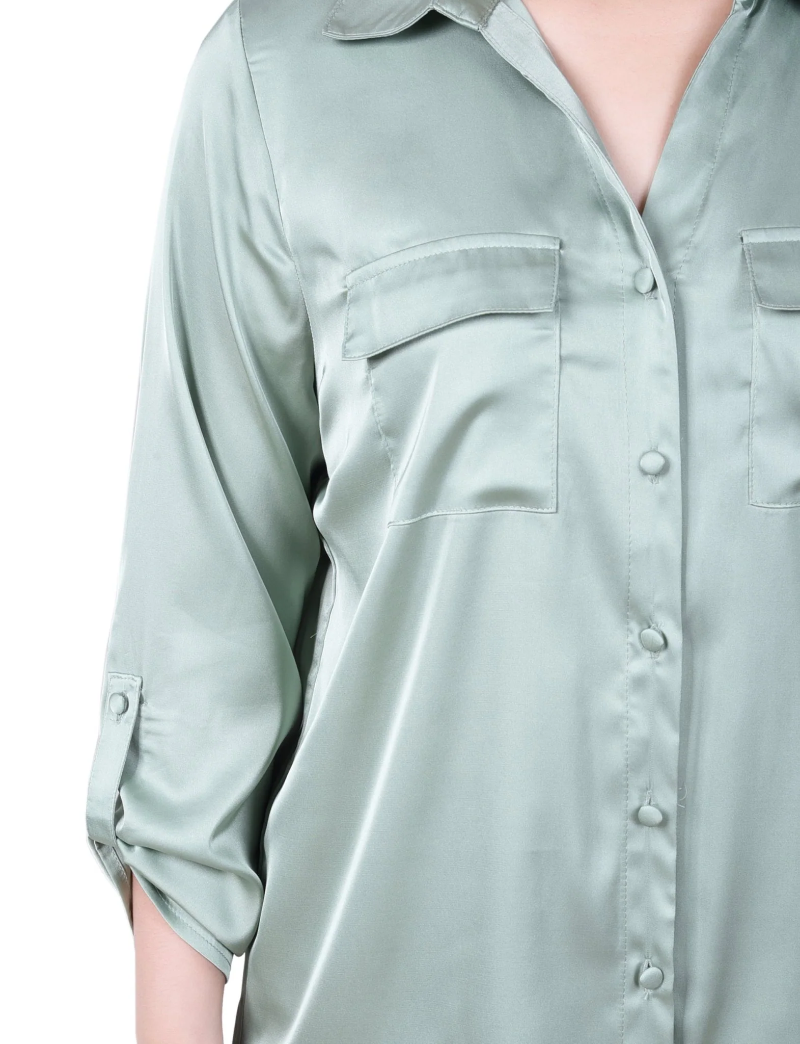 3/4 Length Sleeve Roll Tab Satin Blouse - Petite - Image 11