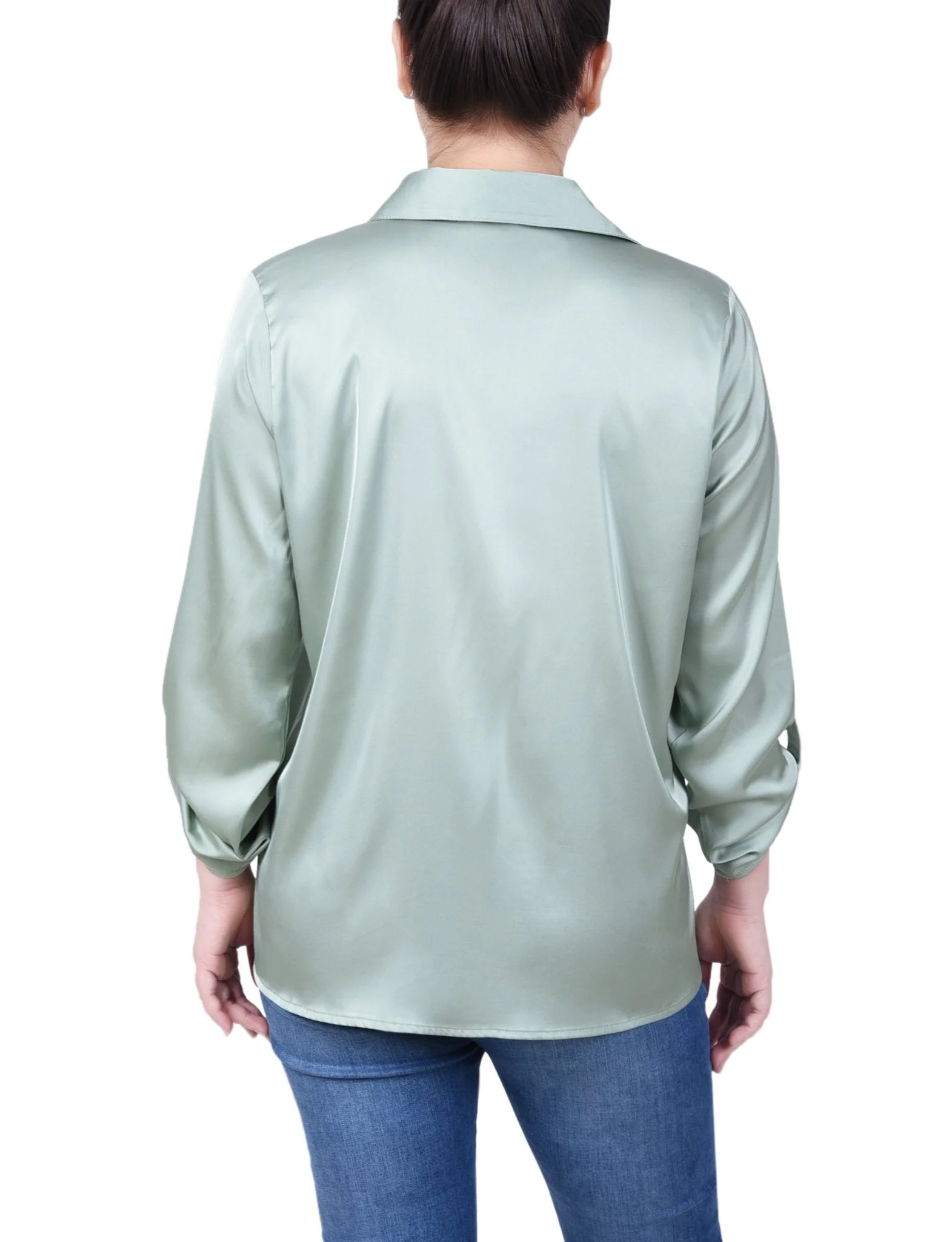 3/4 Length Sleeve Roll Tab Satin Blouse - Petite - Image 12