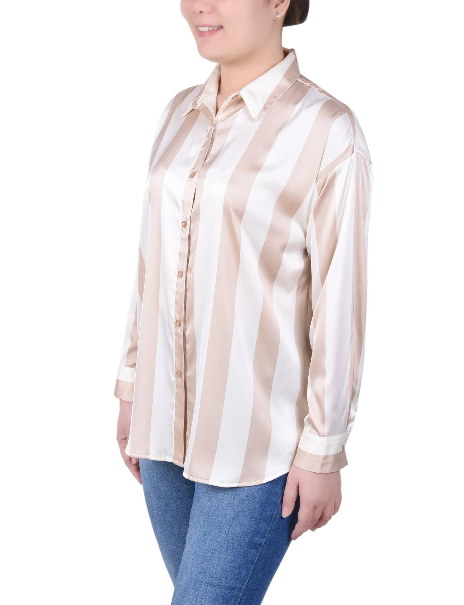 3/4 Length Sleeve Roll Tab Satin Blouse - Petite - Image 18