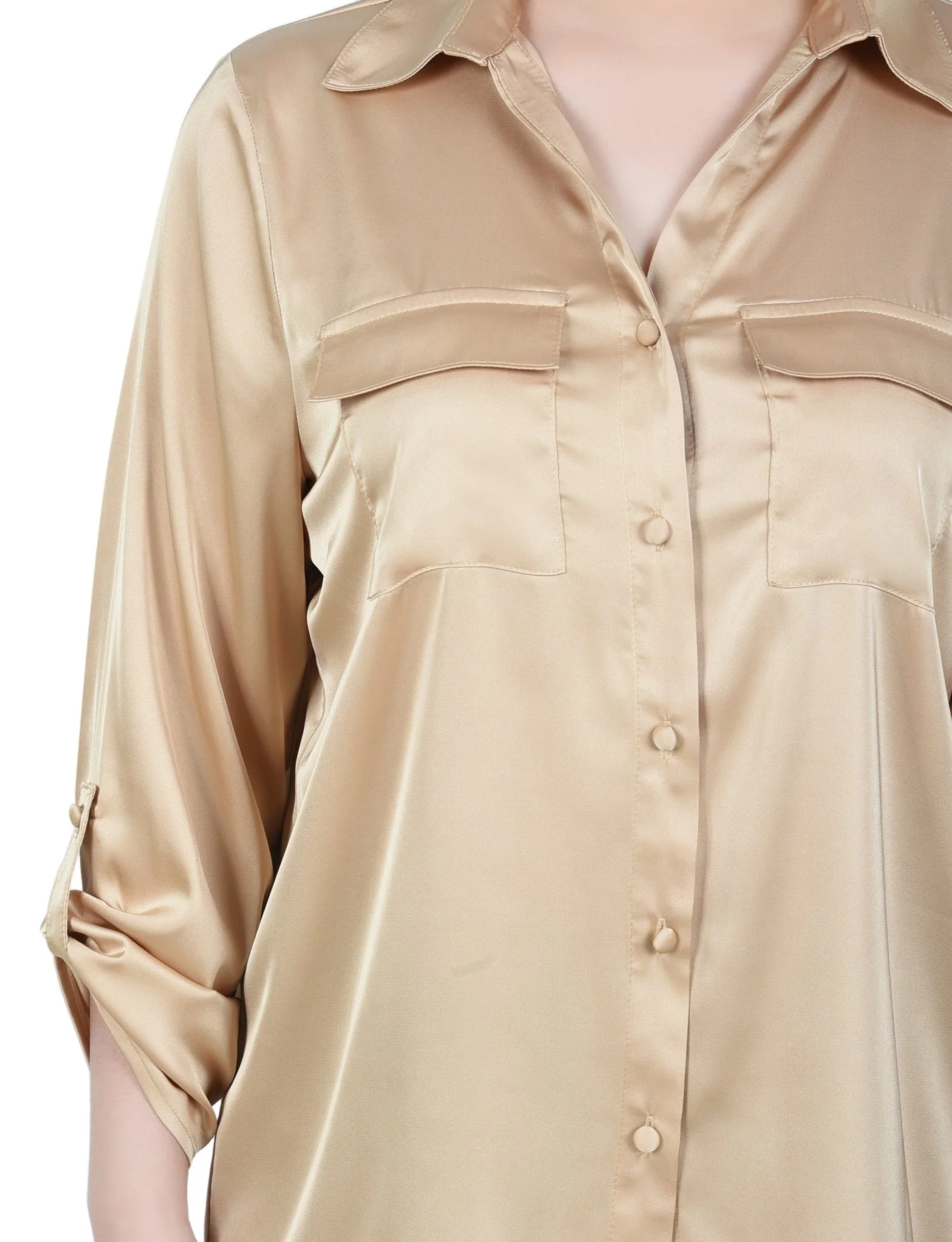 3/4 Length Sleeve Roll Tab Satin Blouse - Petite - Image 7