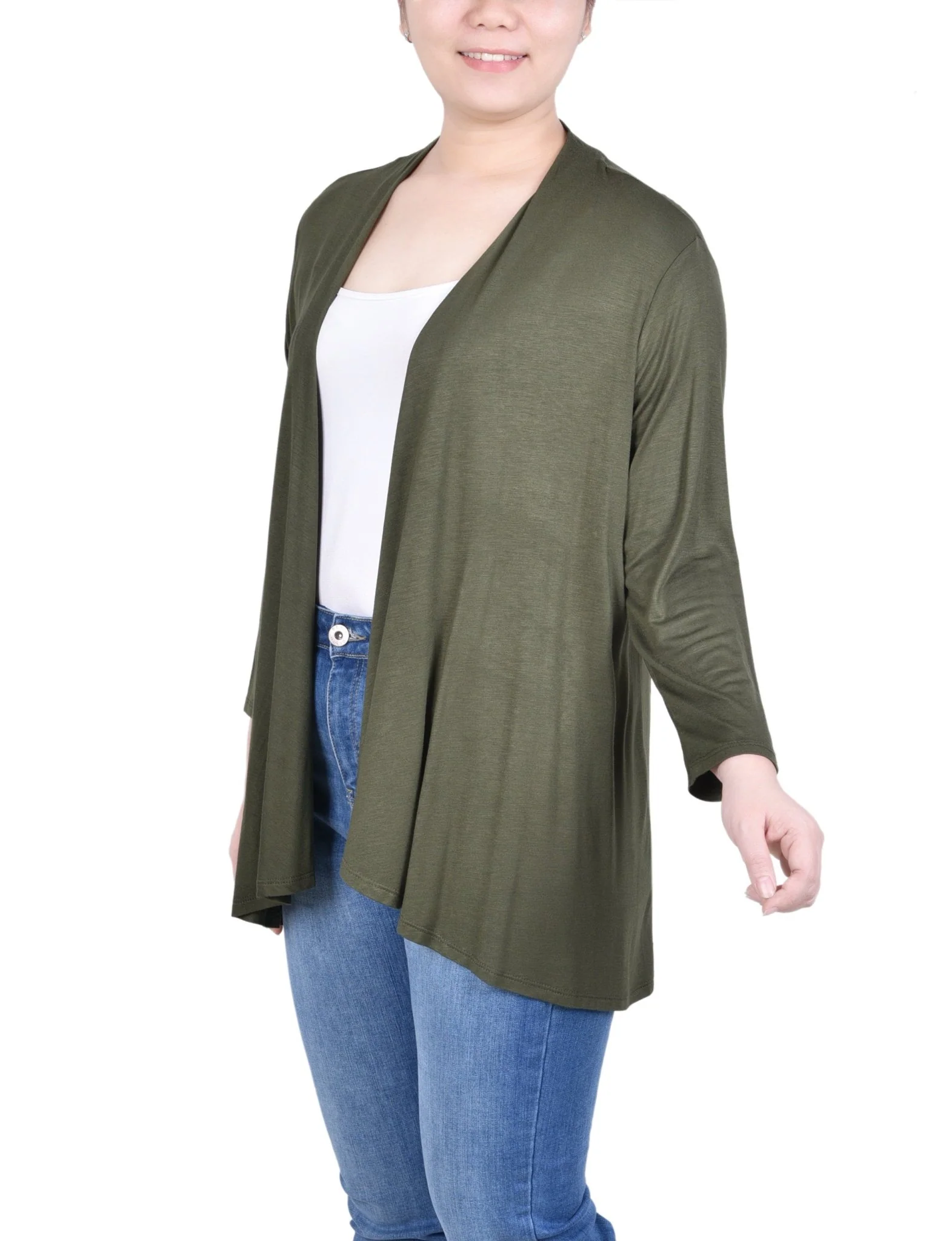 3/4 Length Sleeve Solid Cardigan - Petite - Image 2