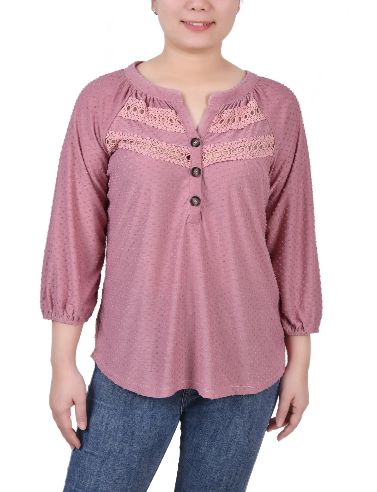 3/4 Length Sleeve Swiss Dot Top - Petite - Image 7