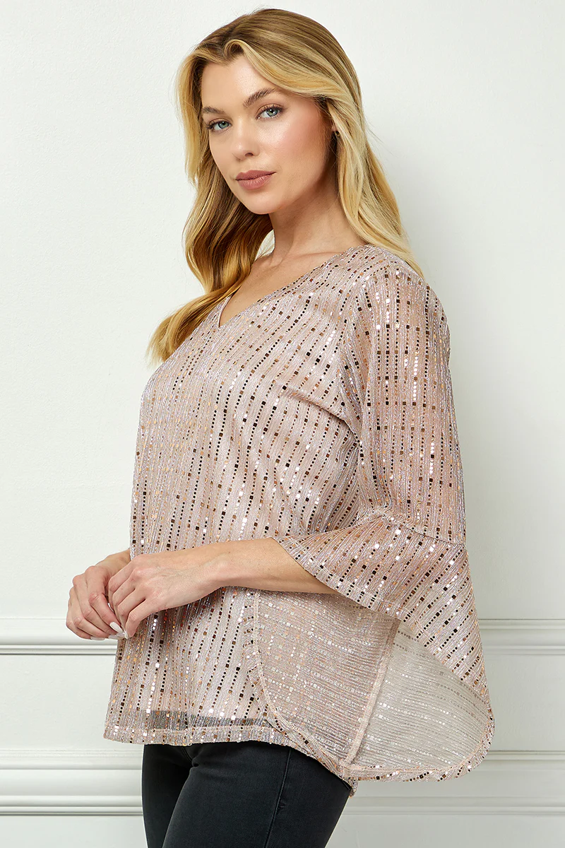3/4 Ruffle Sleeve V-Neck Blouse - Blush - Image 3