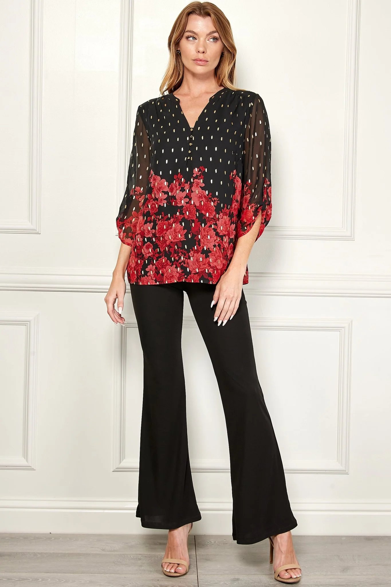 3/4 Sleeve Tab Mandarin Collar Popover - Image 3