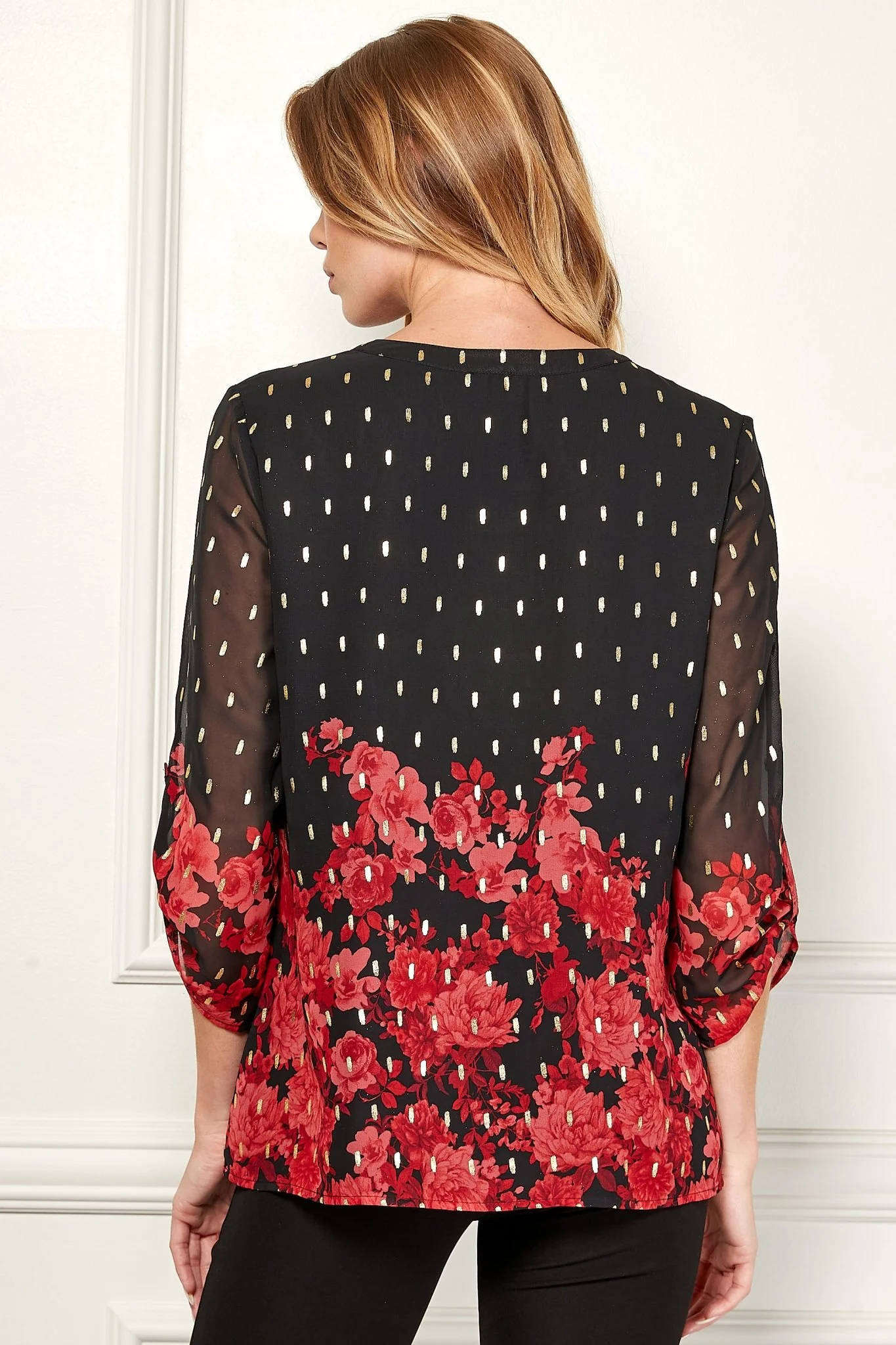 3/4 Sleeve Tab Mandarin Collar Popover - Image 4