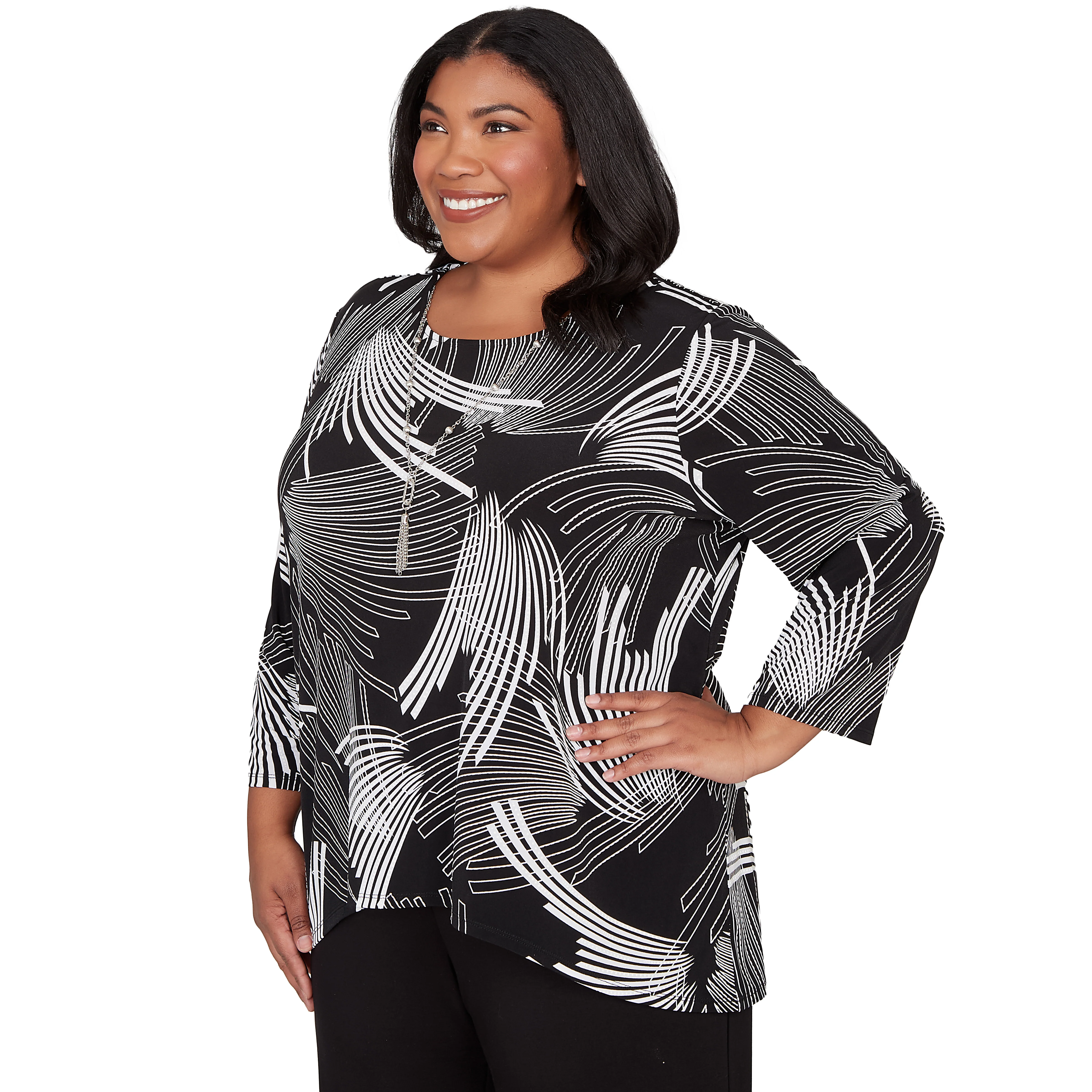 Alfred Dunner Geometric Sharkbite Hem Top with Necklace - Plus - Image 3
