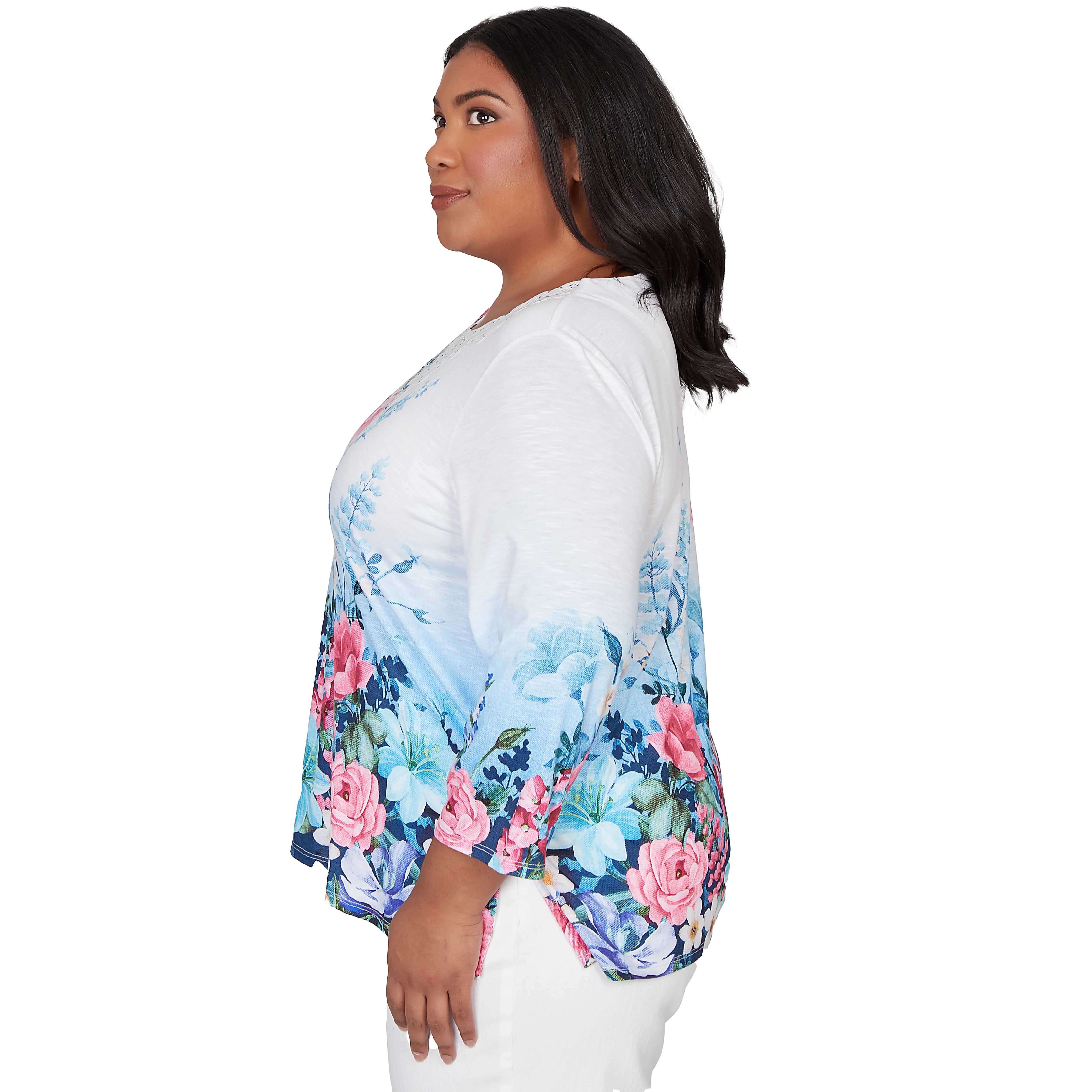 Alfred Dunner Ombre Border Floral Lace Top - Plus - Image 4