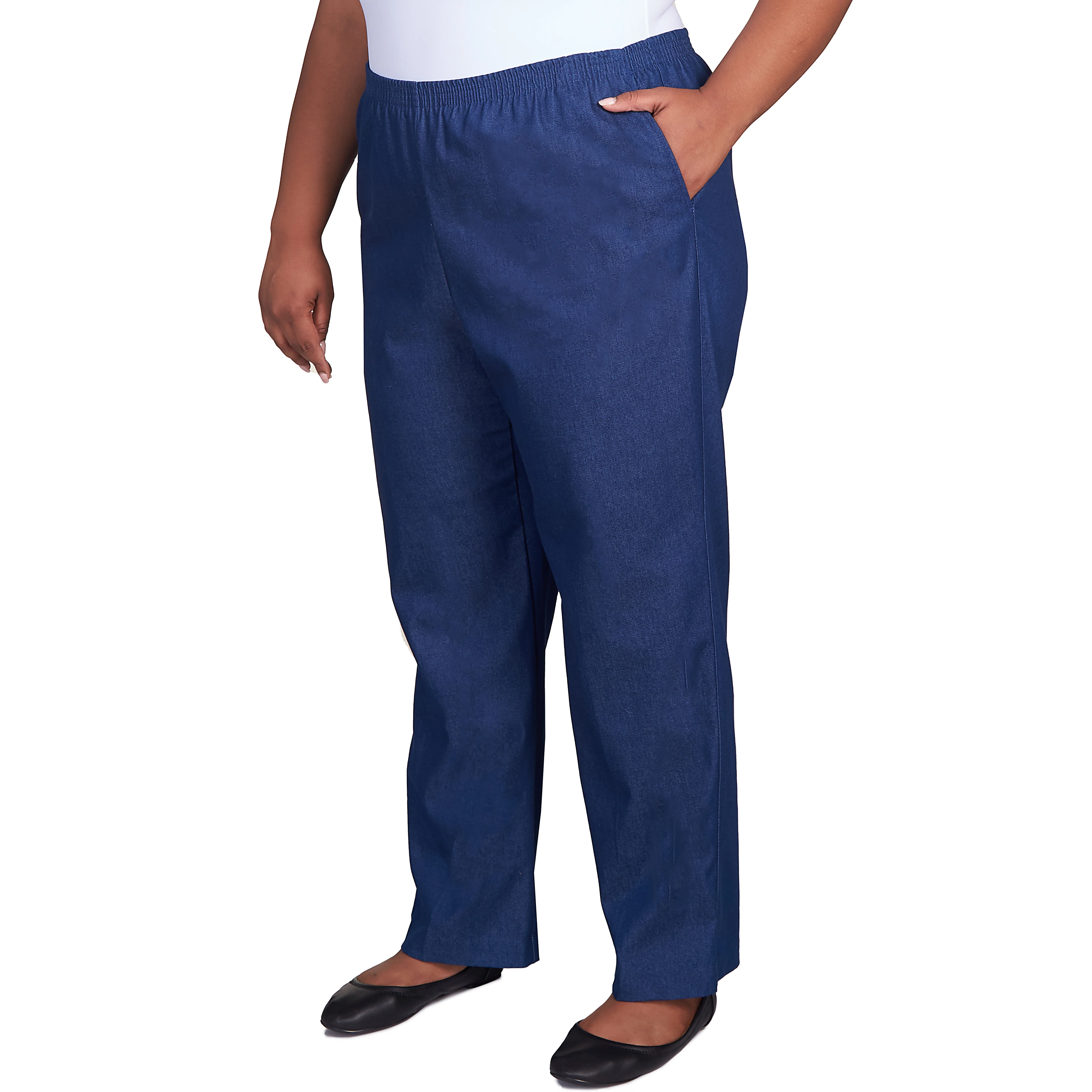 Alfred Dunner Plus Classic All-Around Elastic Waistband Denim Pant Short Length - Image 3