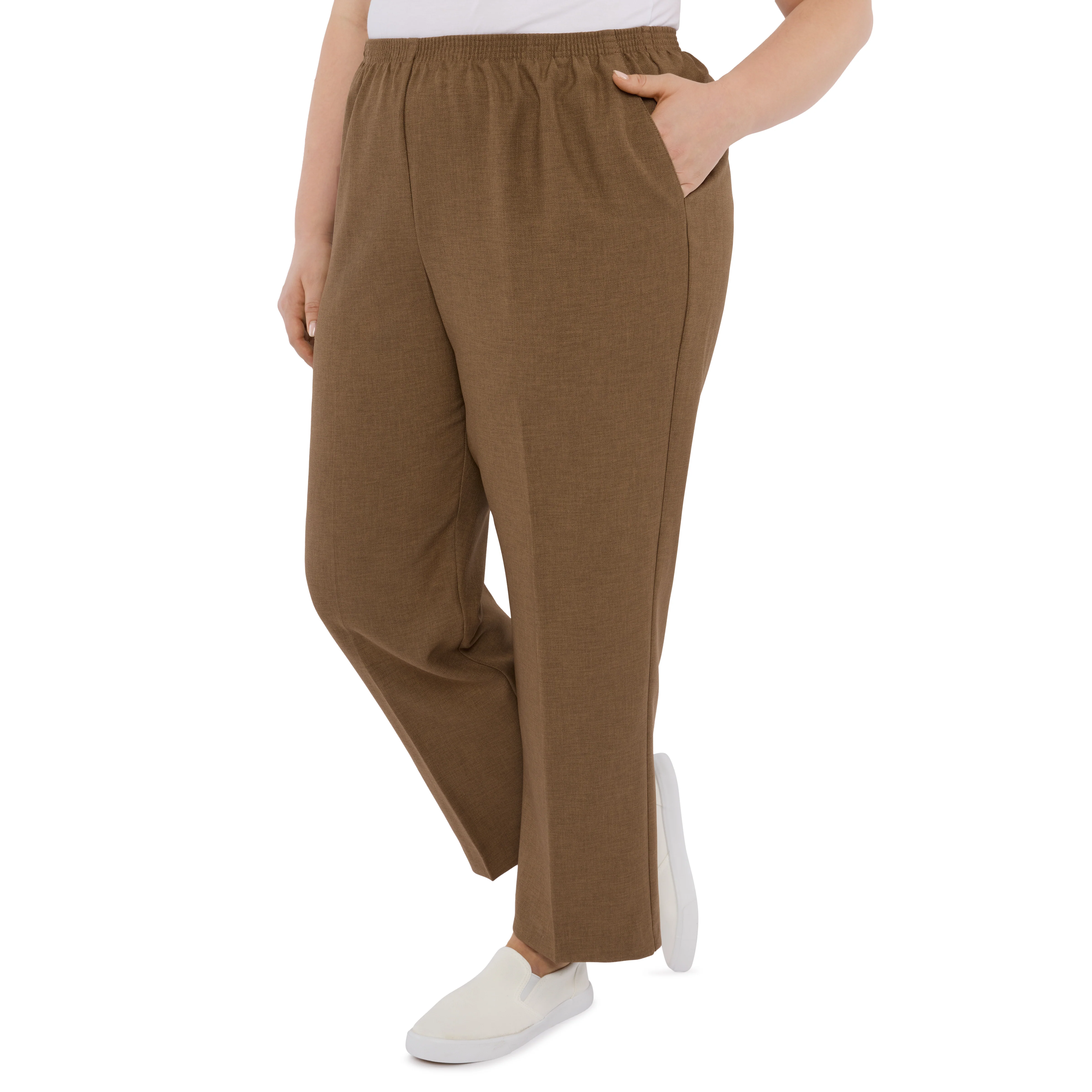 Alfred Dunner Plus Classic Signature Fit Textured Trousers with All-around Elastic Waistband Short Length - Image 3