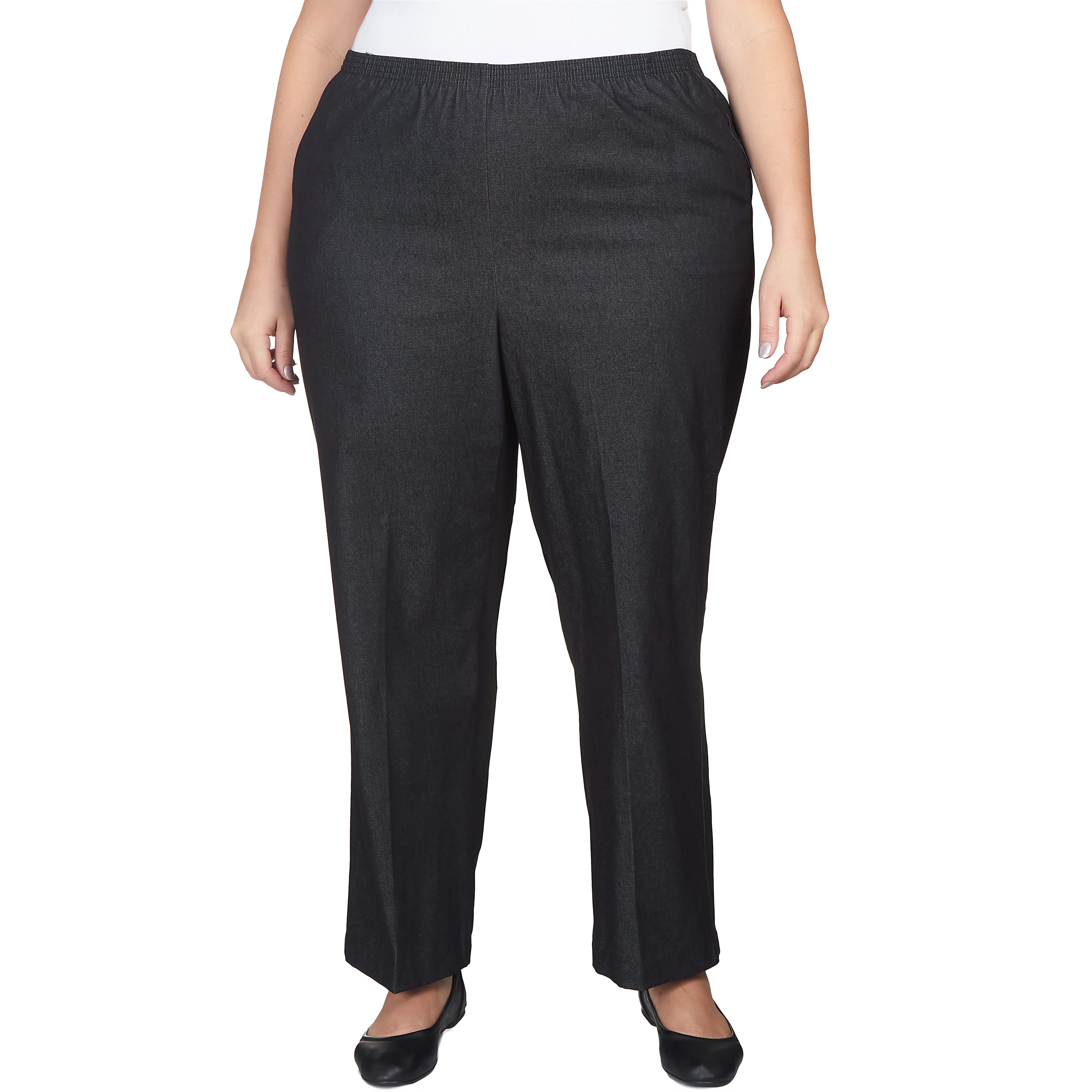 Alfred Dunner Plus Denim Comfort Waistband  Mid Rise Regular Fit Straight Leg Pant Short Length - Image 5