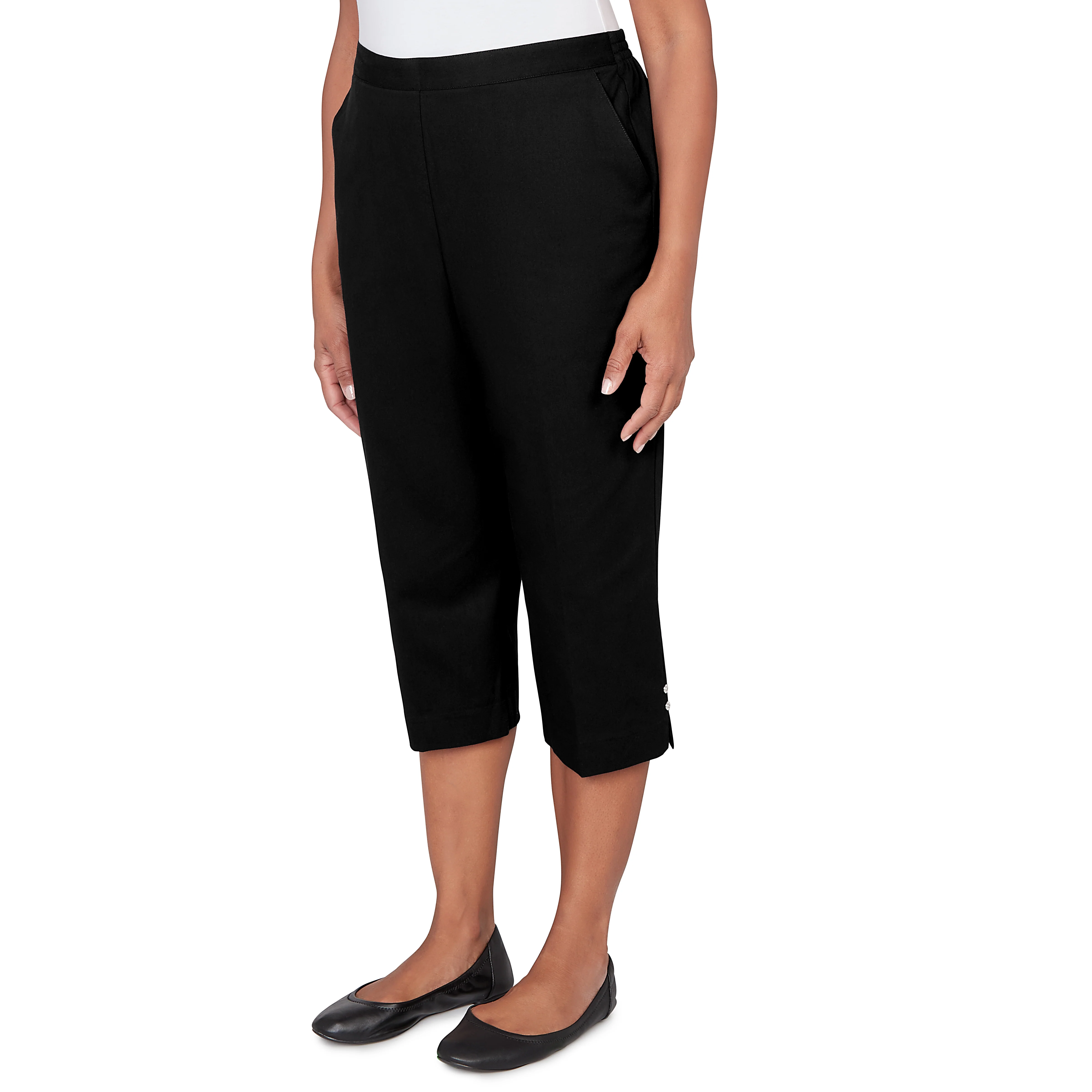 Alfred Dunner Solid Twill Button Hem Capri Pant - Image 3