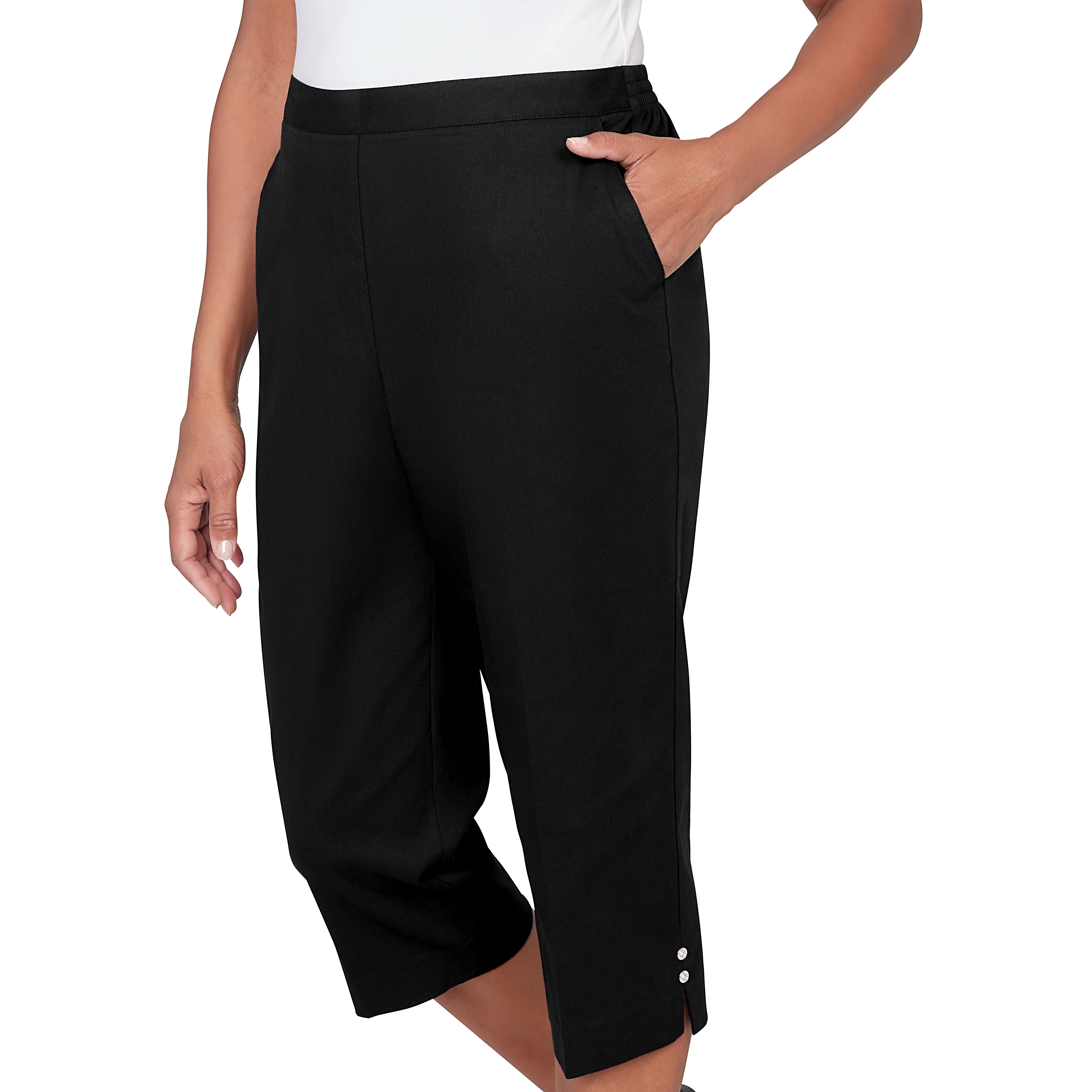Alfred Dunner Solid Twill Button Hem Capri Pant - Image 5