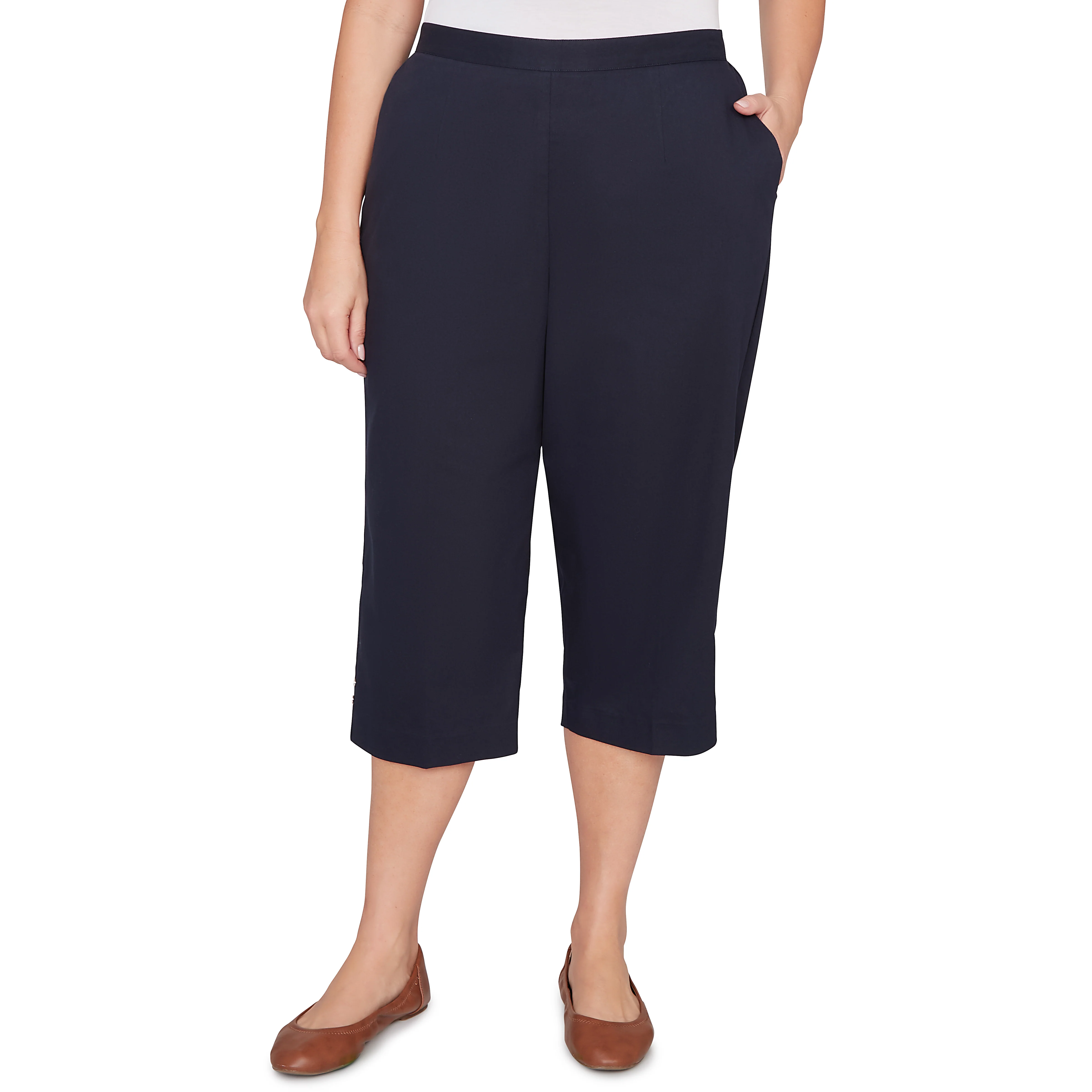 Alfred Dunner Solid Twill Button Hem Capri Pant - Plus - Image 7