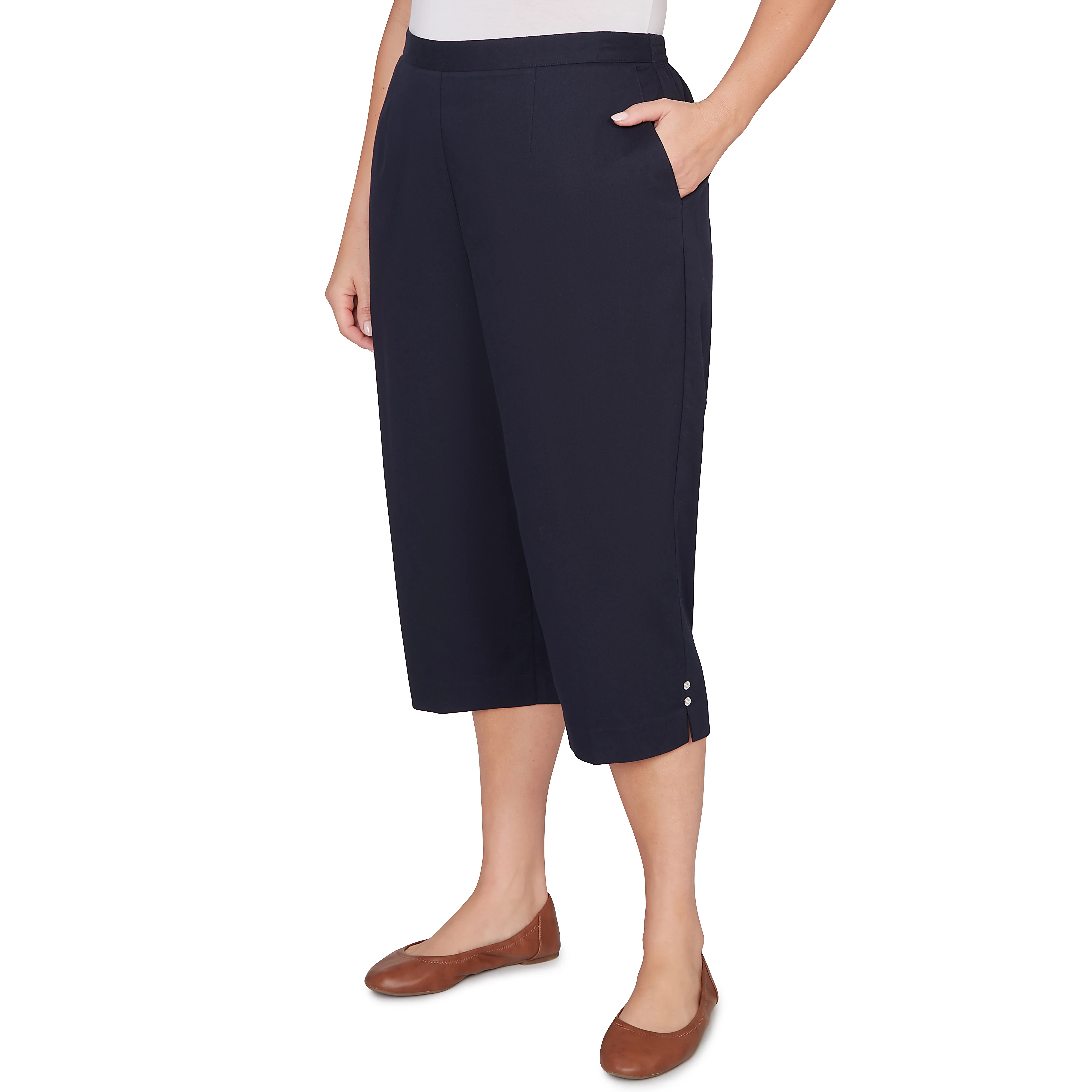Alfred Dunner Solid Twill Button Hem Capri Pant - Plus - Image 9
