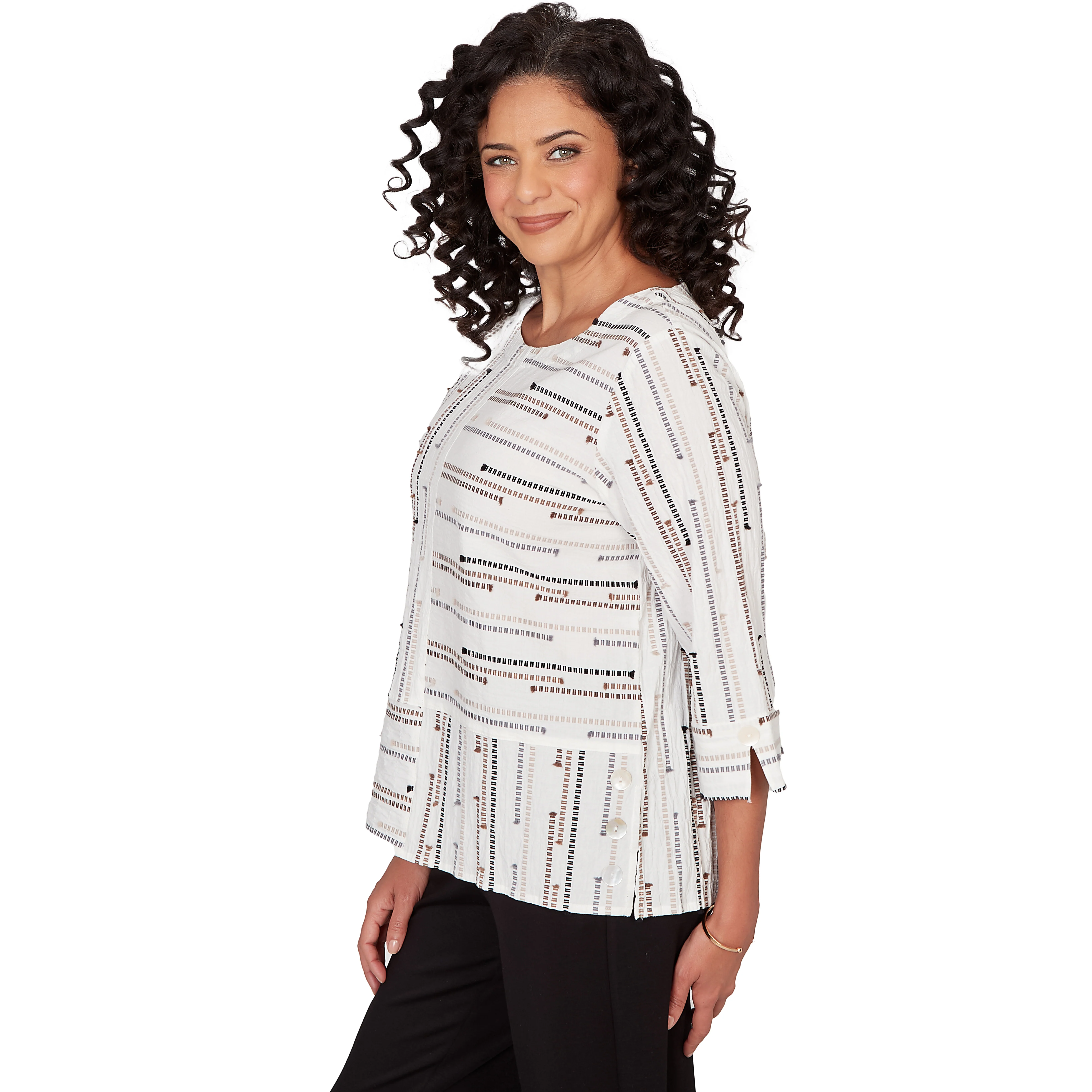 Alfred Dunner Spliced Jacquard Stripe Top- Petite - Image 10