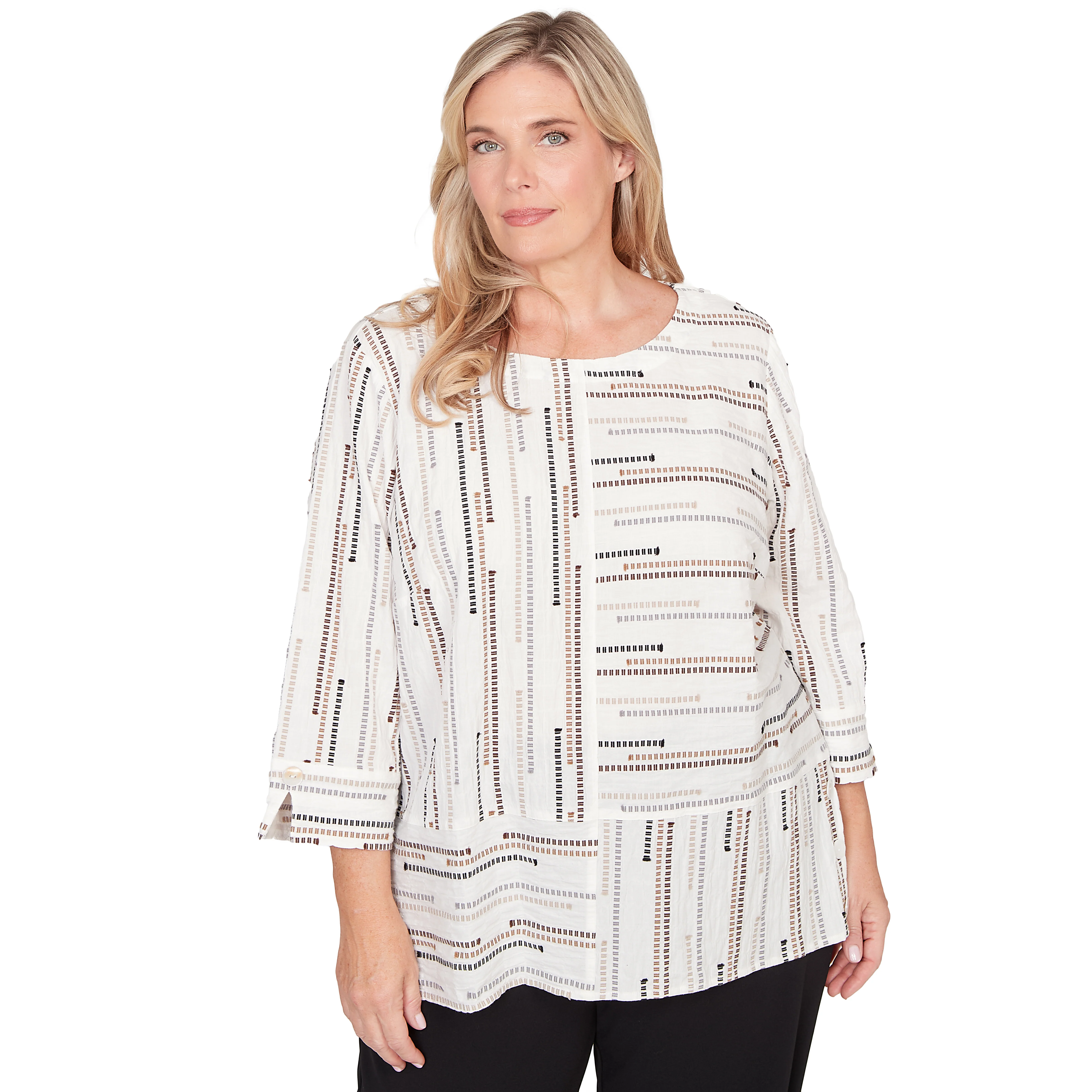 Alfred Dunner Spliced Jacquard Stripe Top - Plus - Image 7