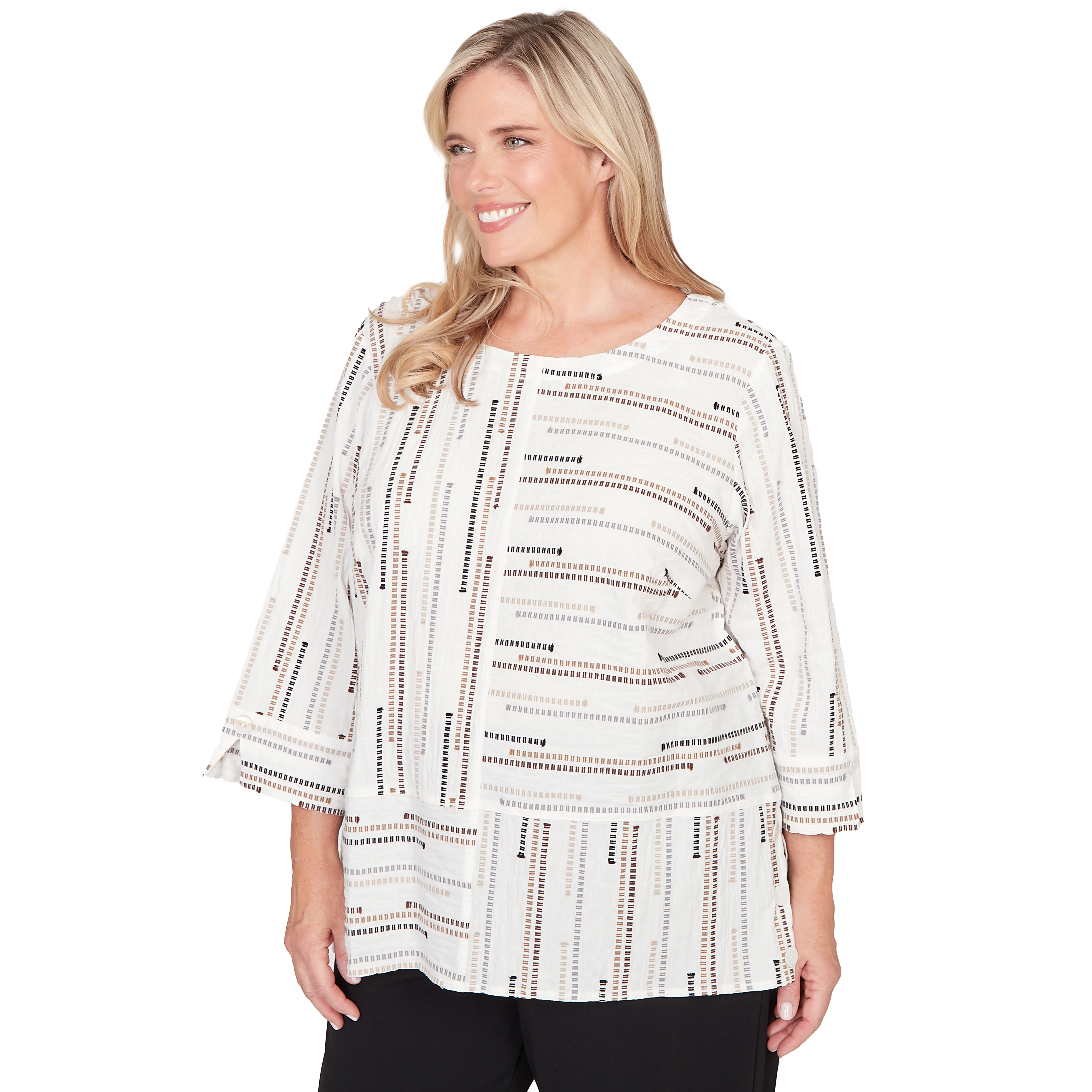 Alfred Dunner Spliced Jacquard Stripe Top - Plus - Image 9