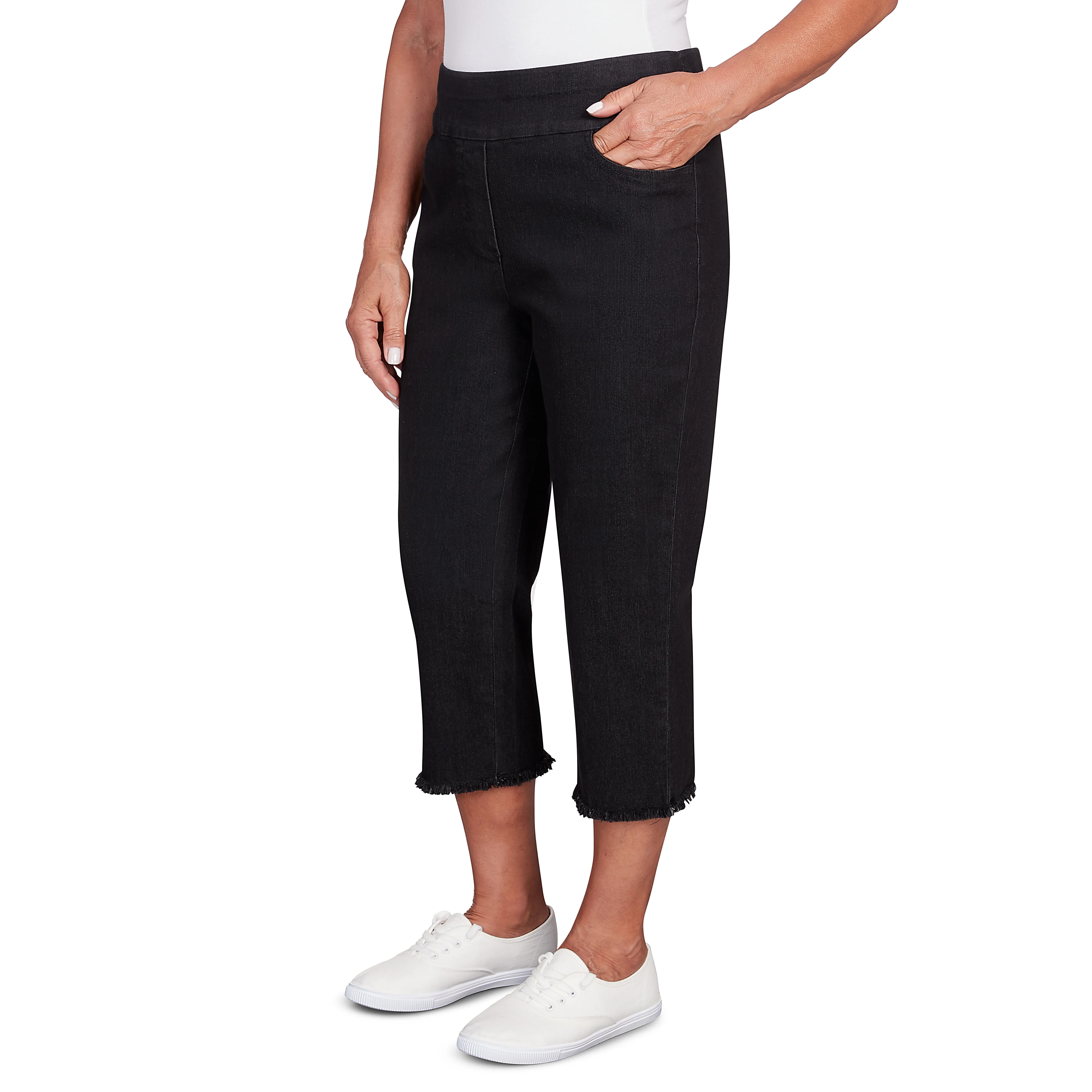 Alfred Dunner Super Stretch Denim Fringe Capri Pant - Plus - Image 3