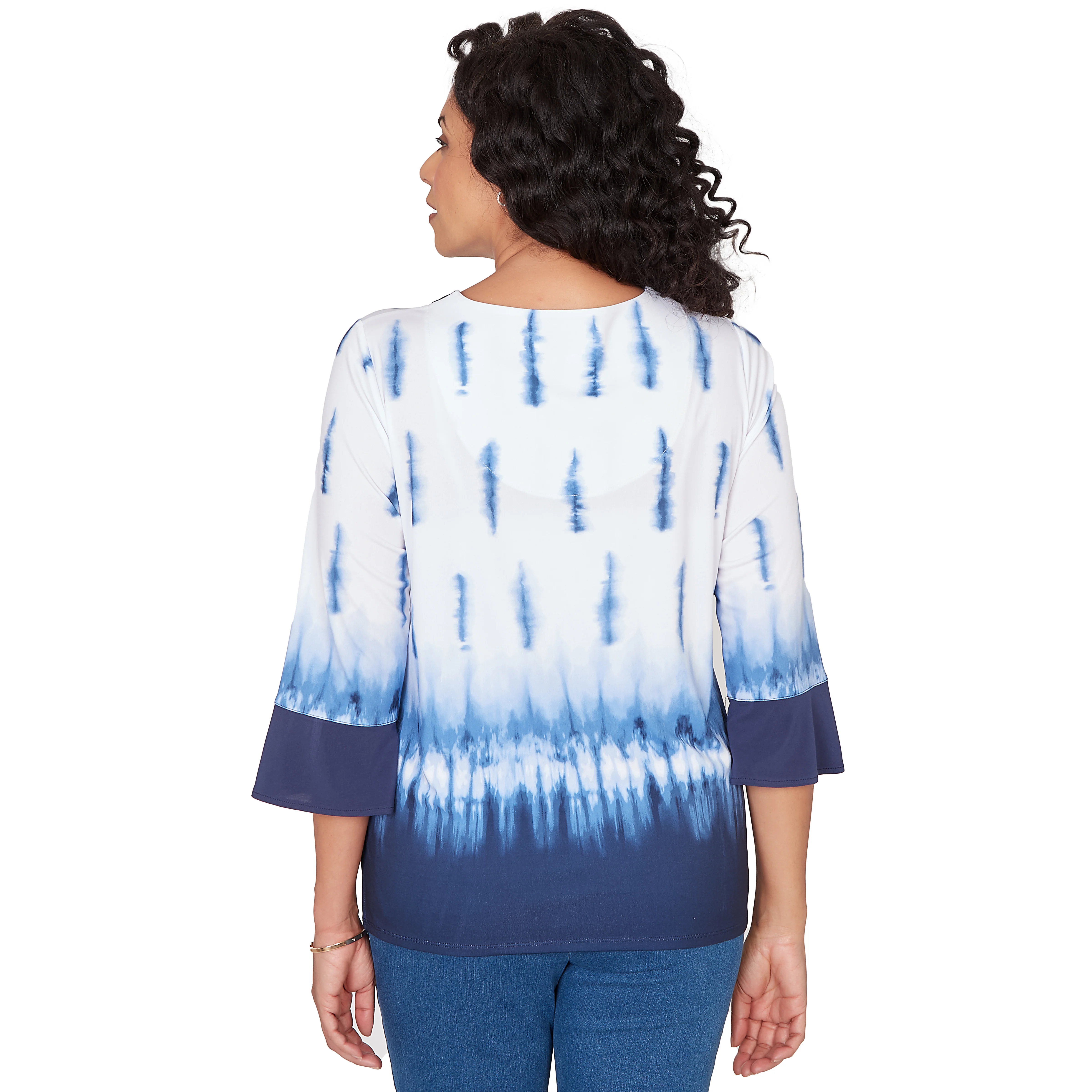Alfred Dunner Tie Dye Border Split Neck Top - Image 2