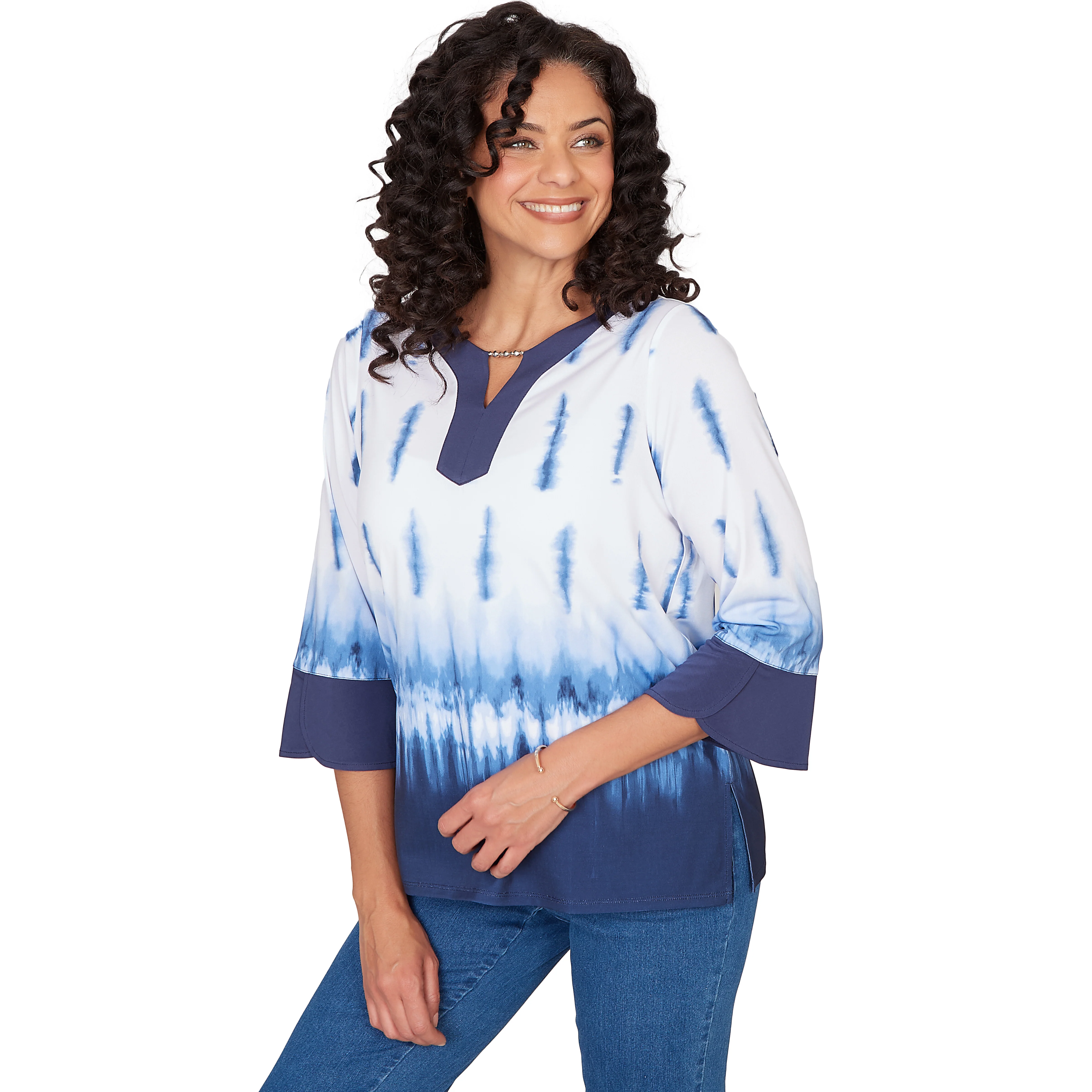 Alfred Dunner Tie Dye Border Split Neck Top - Image 3