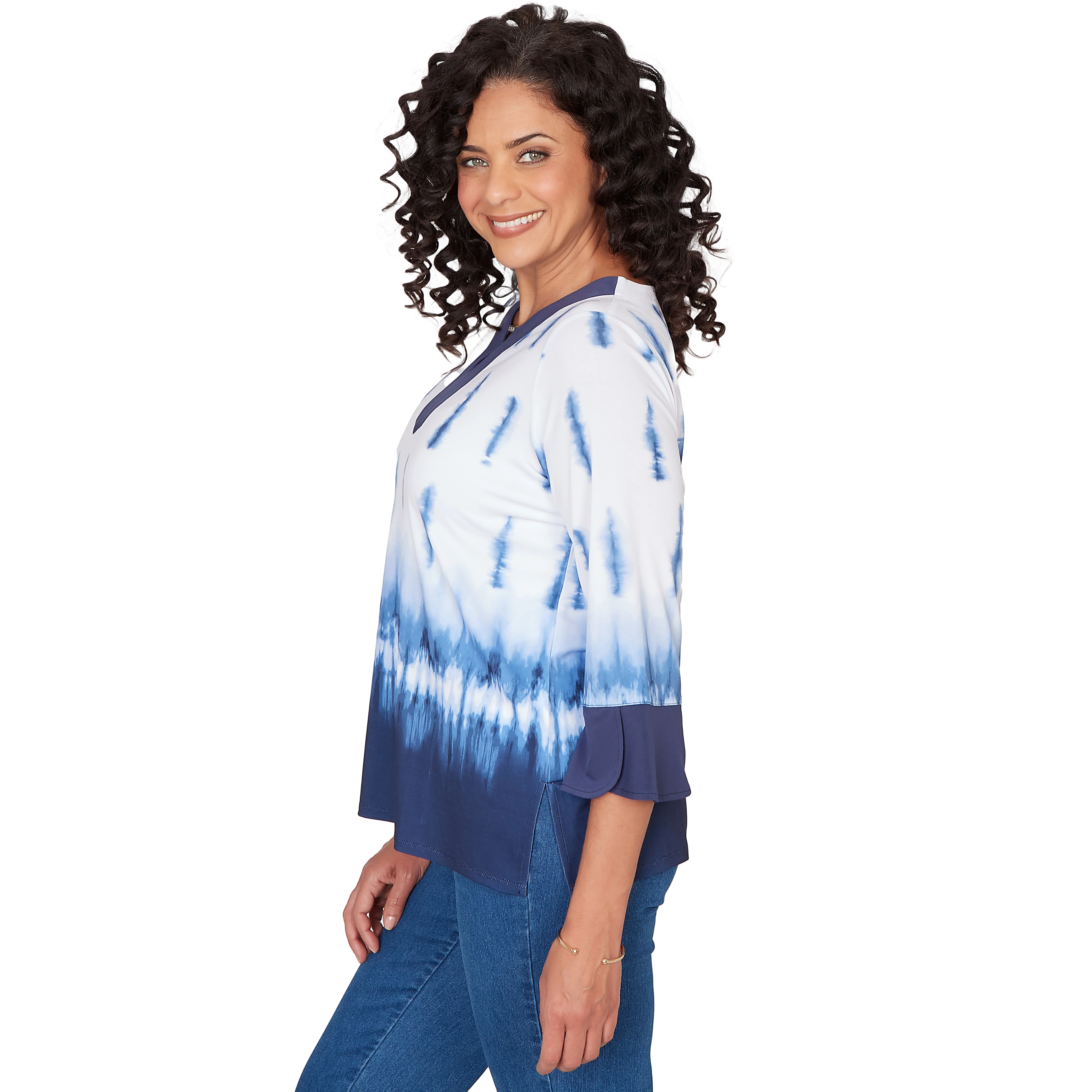Alfred Dunner Tie Dye Border Split Neck Top - Image 4