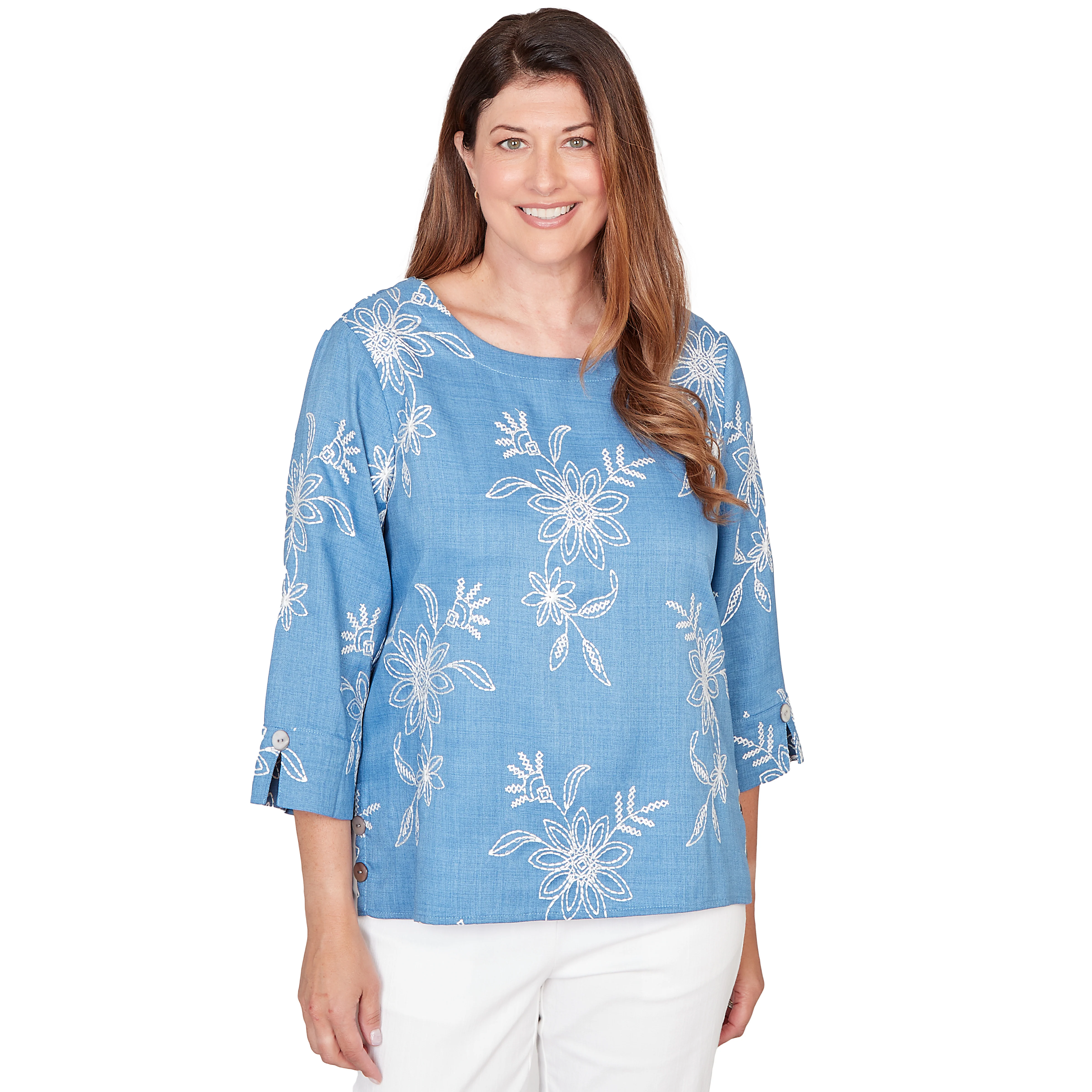 Alfred Dunner Tossed Floral Embroidered Top - Image 7