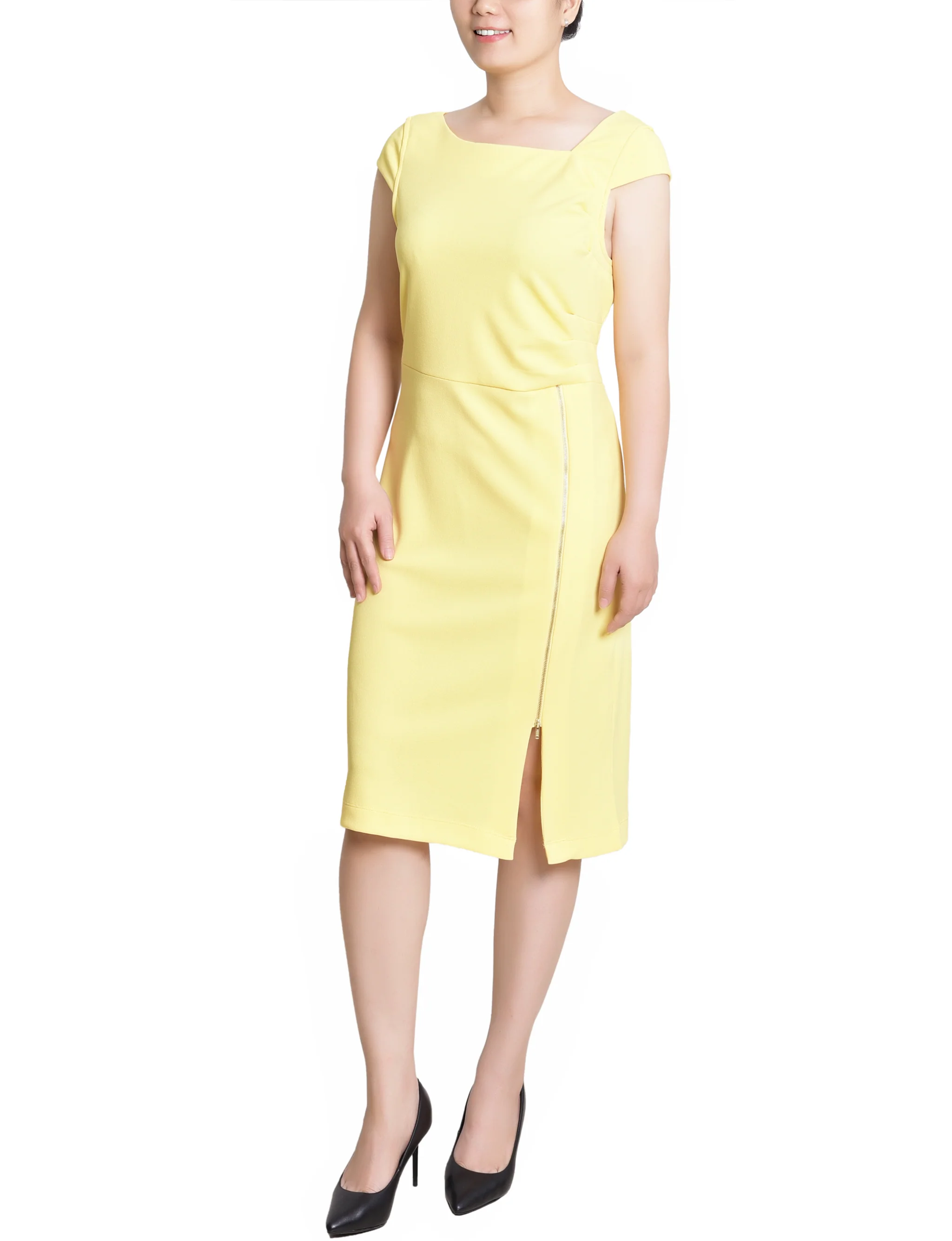 Banana Cap Sleeve Exposed Zipper Dress - Petite - Image 2