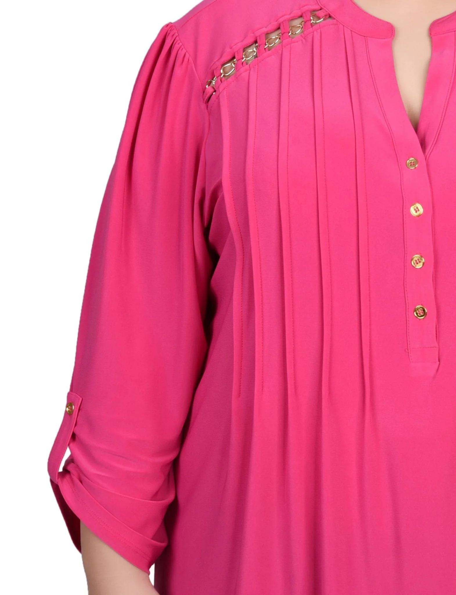 Beetroot Purple Pintuck Front Top With Chain Details - Plus - Image 3