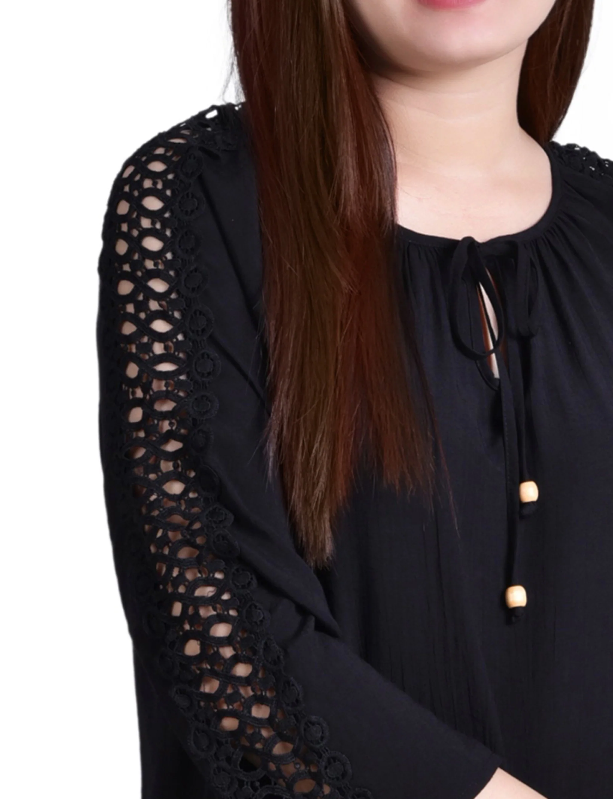 Black 3/4 Sleeve Peasant Blouse - Petite - Image 3