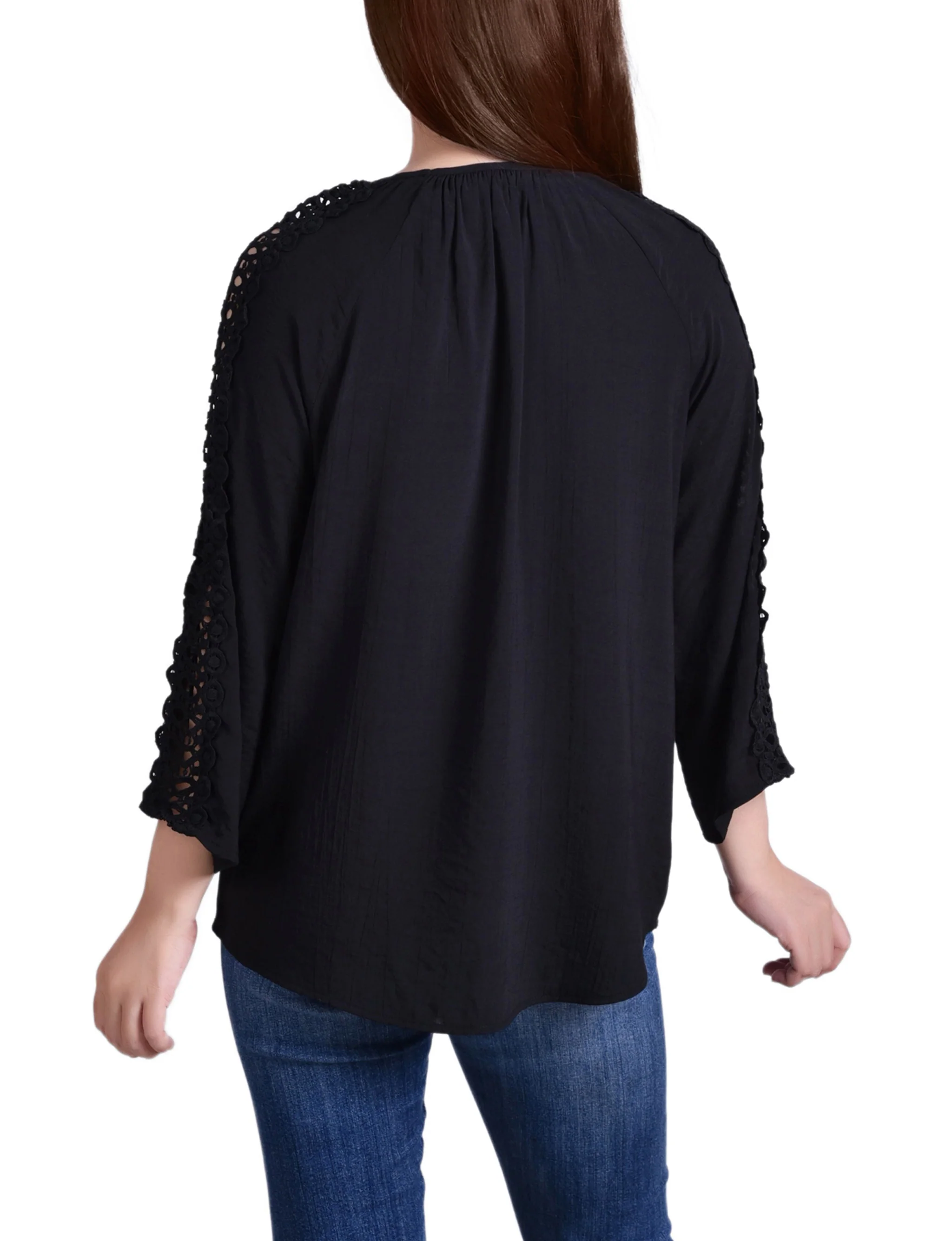 Black 3/4 Sleeve Peasant Blouse - Petite - Image 4