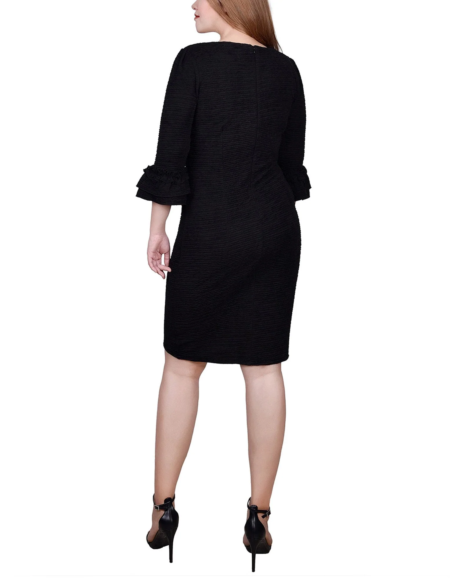 Black 3/4 Sleeve Textured Knit Dress - Image 3