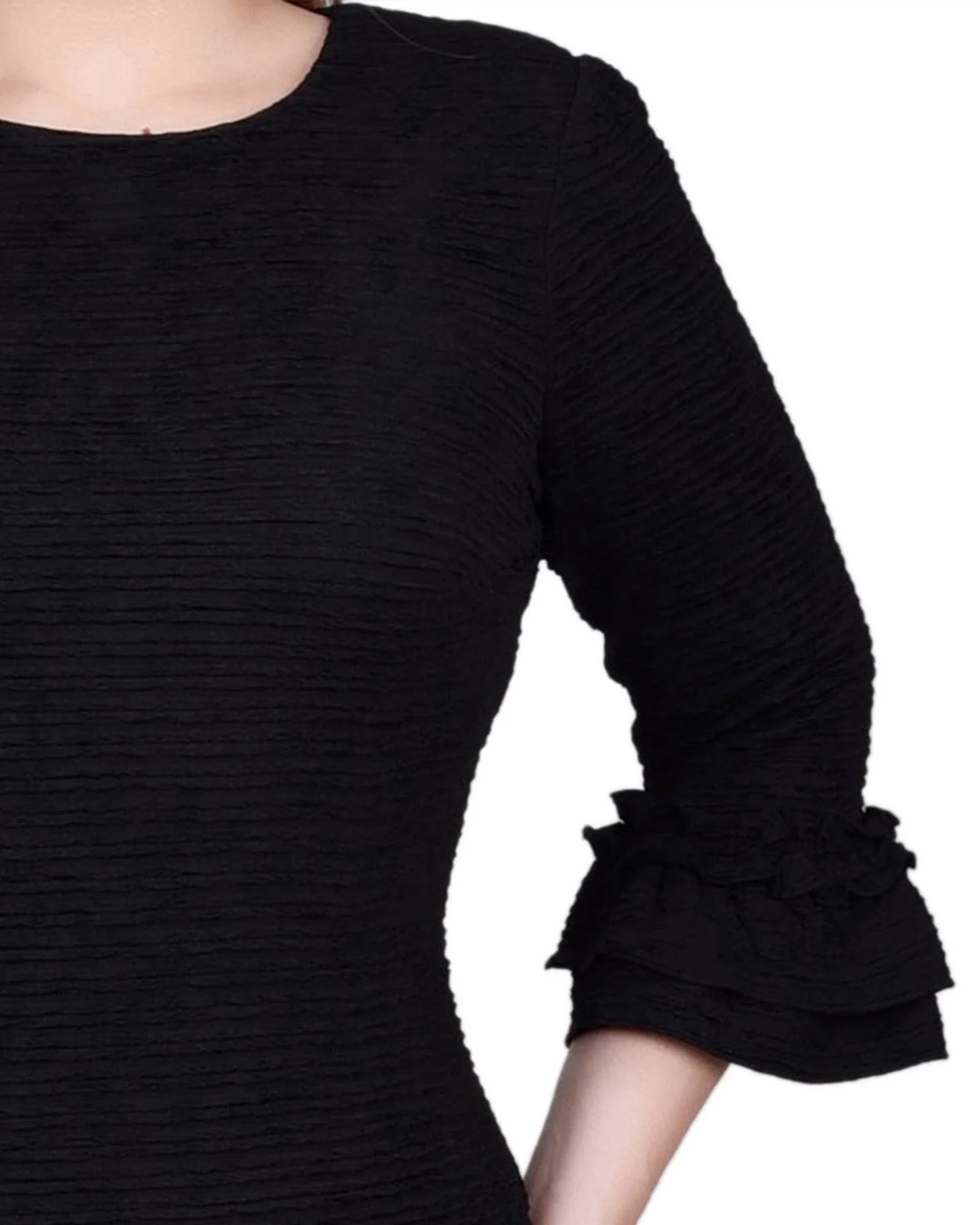 Black 3/4 Sleeve Textured Knit Dress - Image 4
