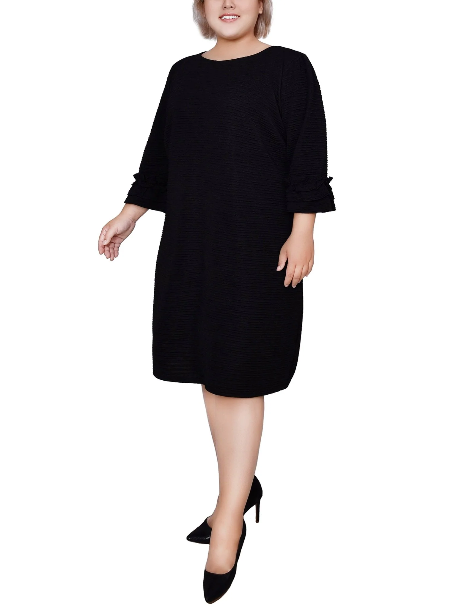 Black 3/4 Sleeve Textured Knit Dress - Plus - Image 2