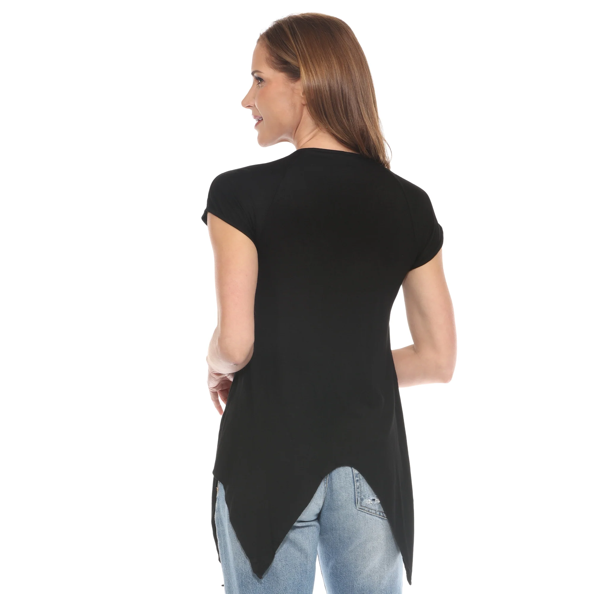 Black Beaded Angled Hem Knit Top - Image 3