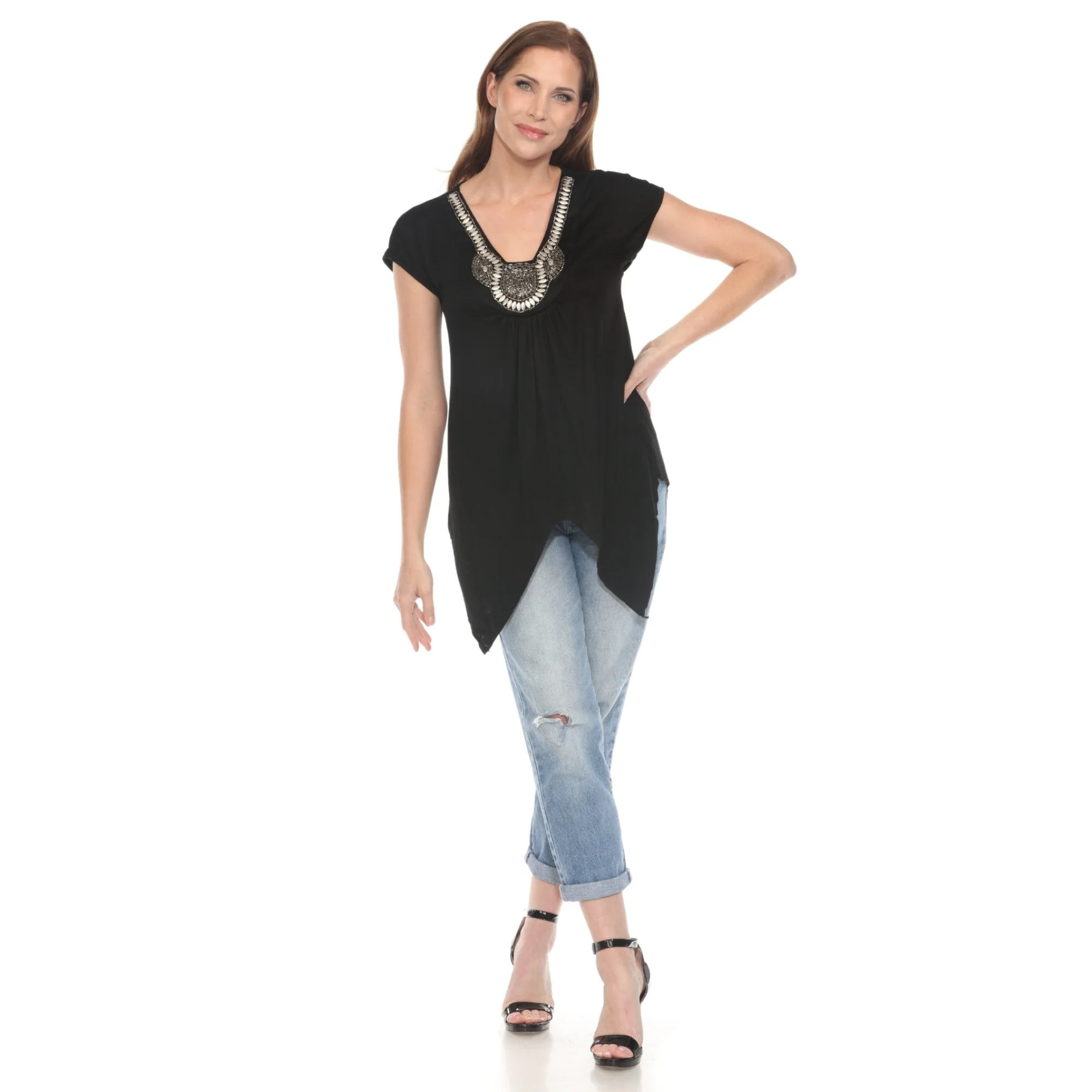 Black Beaded Angled Hem Knit Top - Image 5
