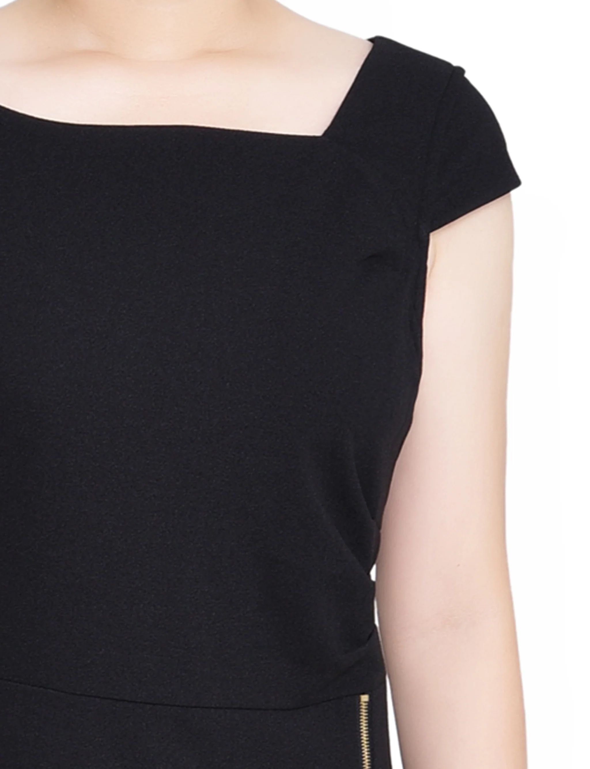 Black Cap Sleeve Exposed Zipper Dress - Petite - Image 3
