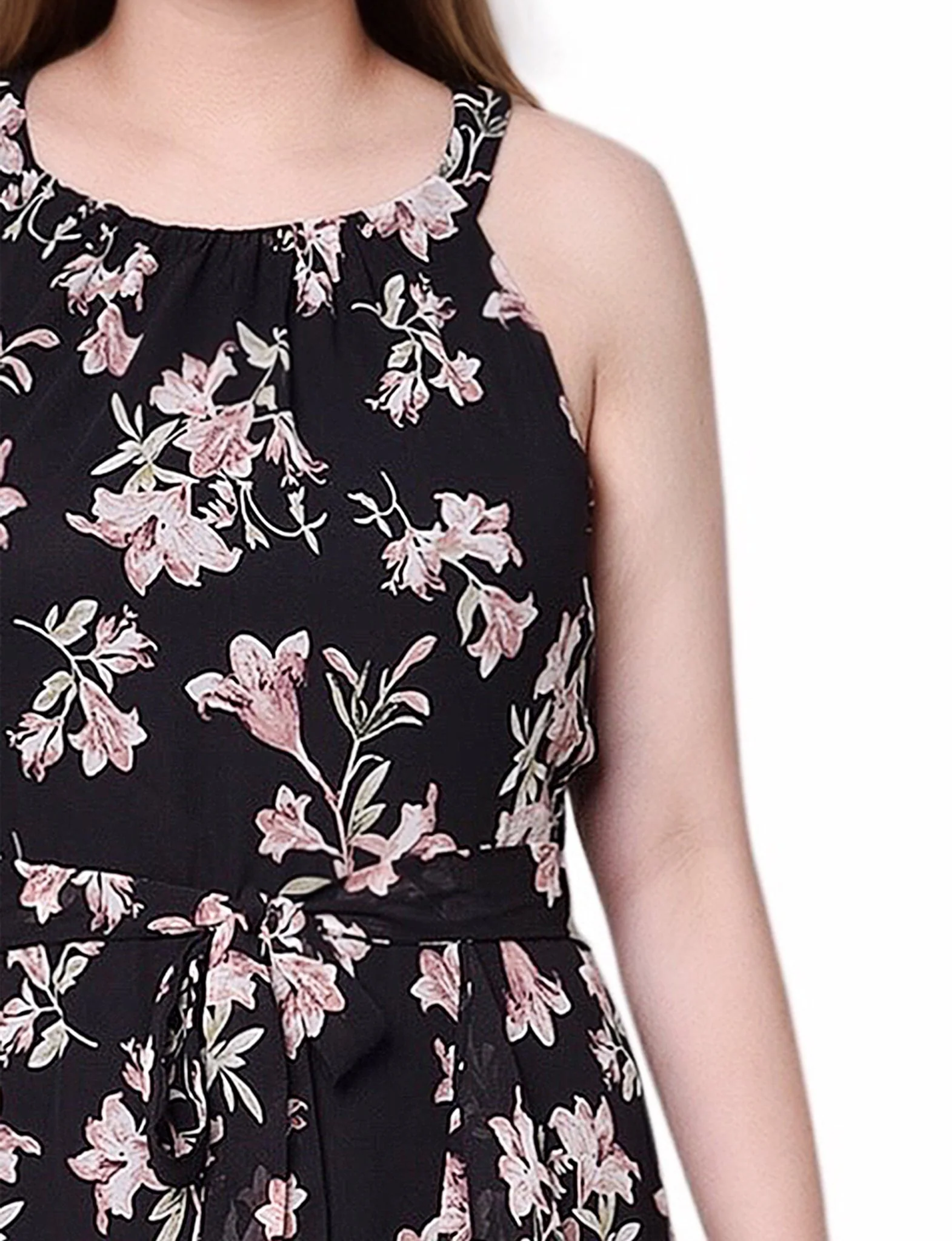 Black Pink Halter Front Chiffon Maxi Dress - Petite - Image 4