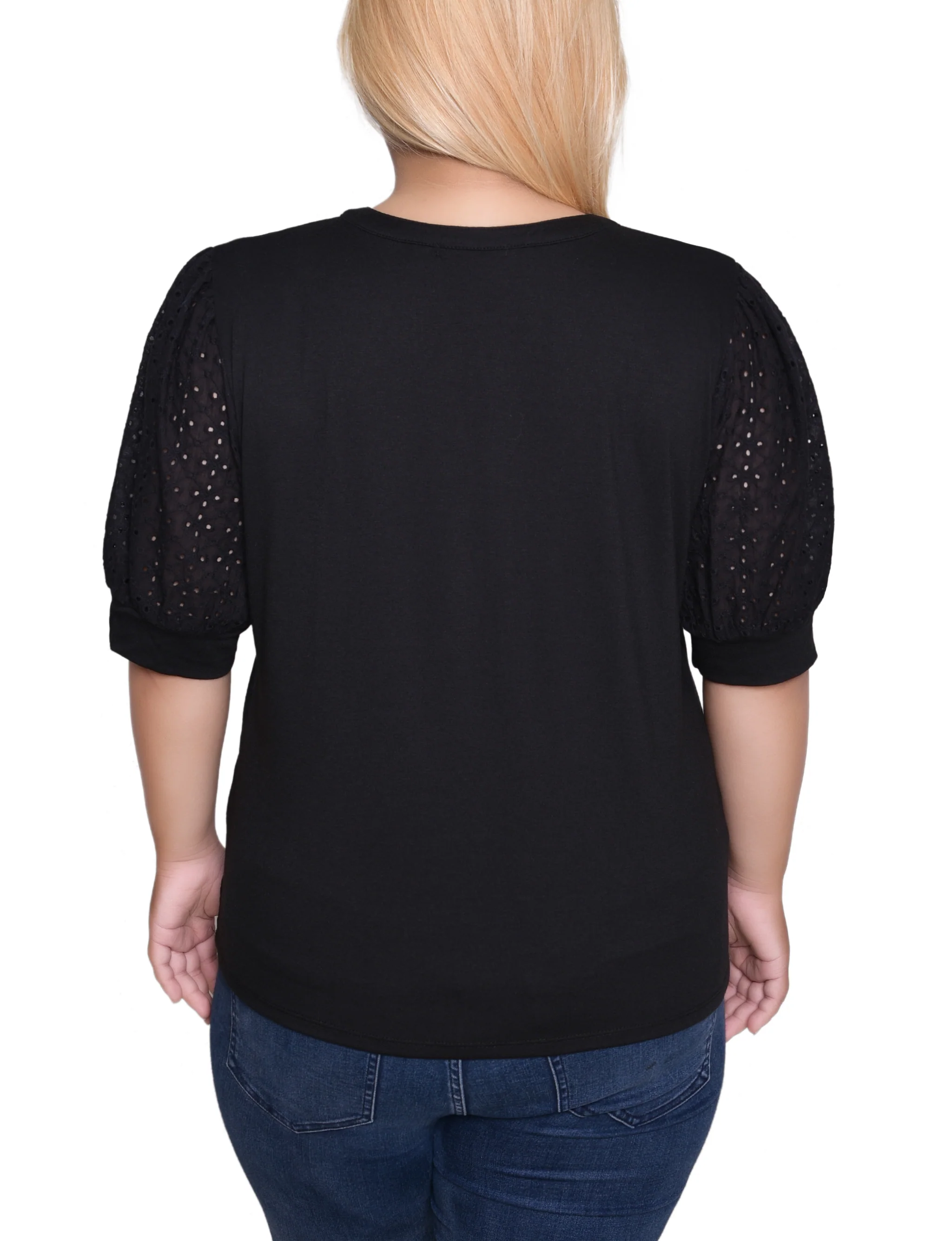 Black Puff Elbow Sleeve Top - Plus - Image 4